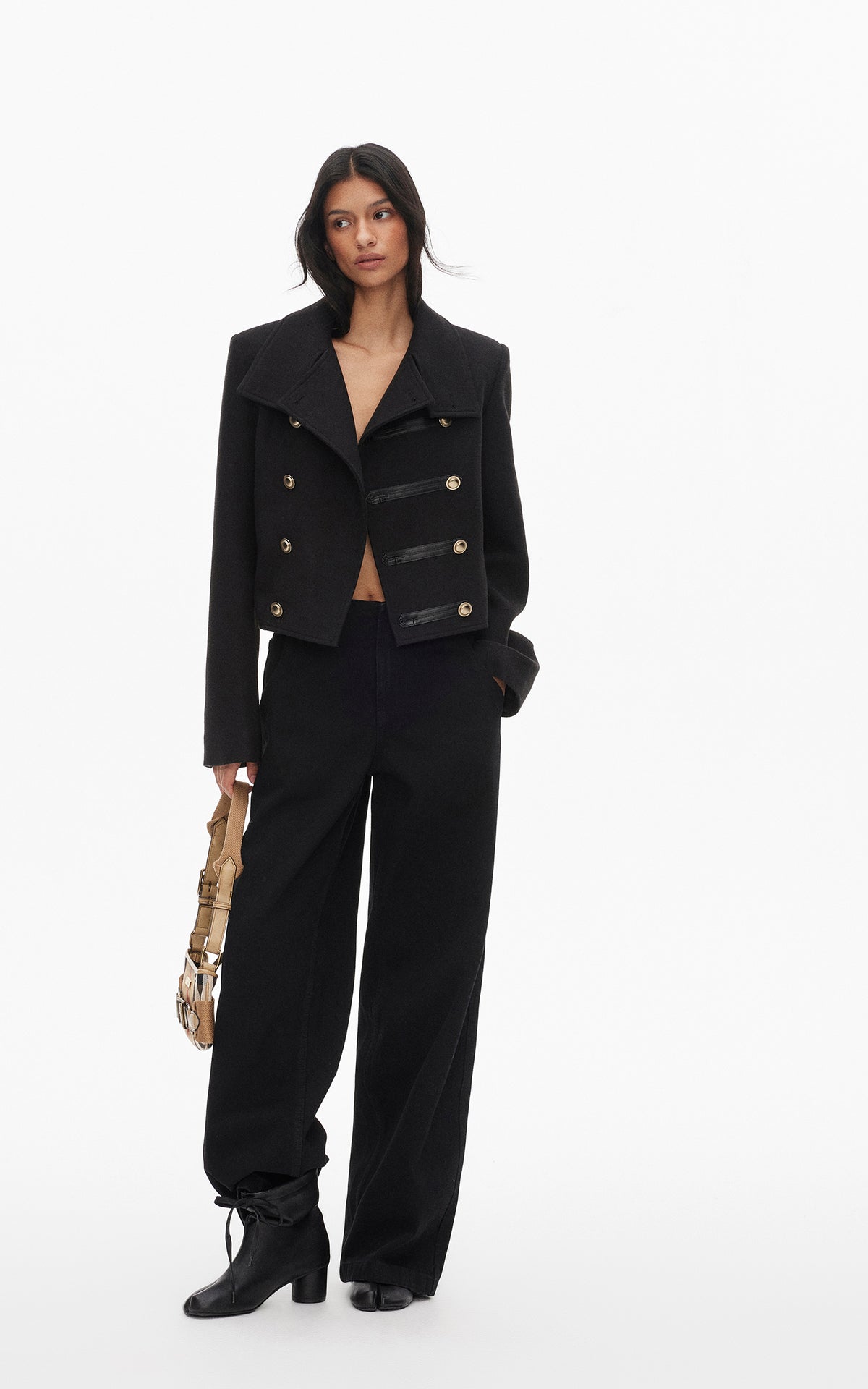 0122stepll High Collar Cropped Military Jacket