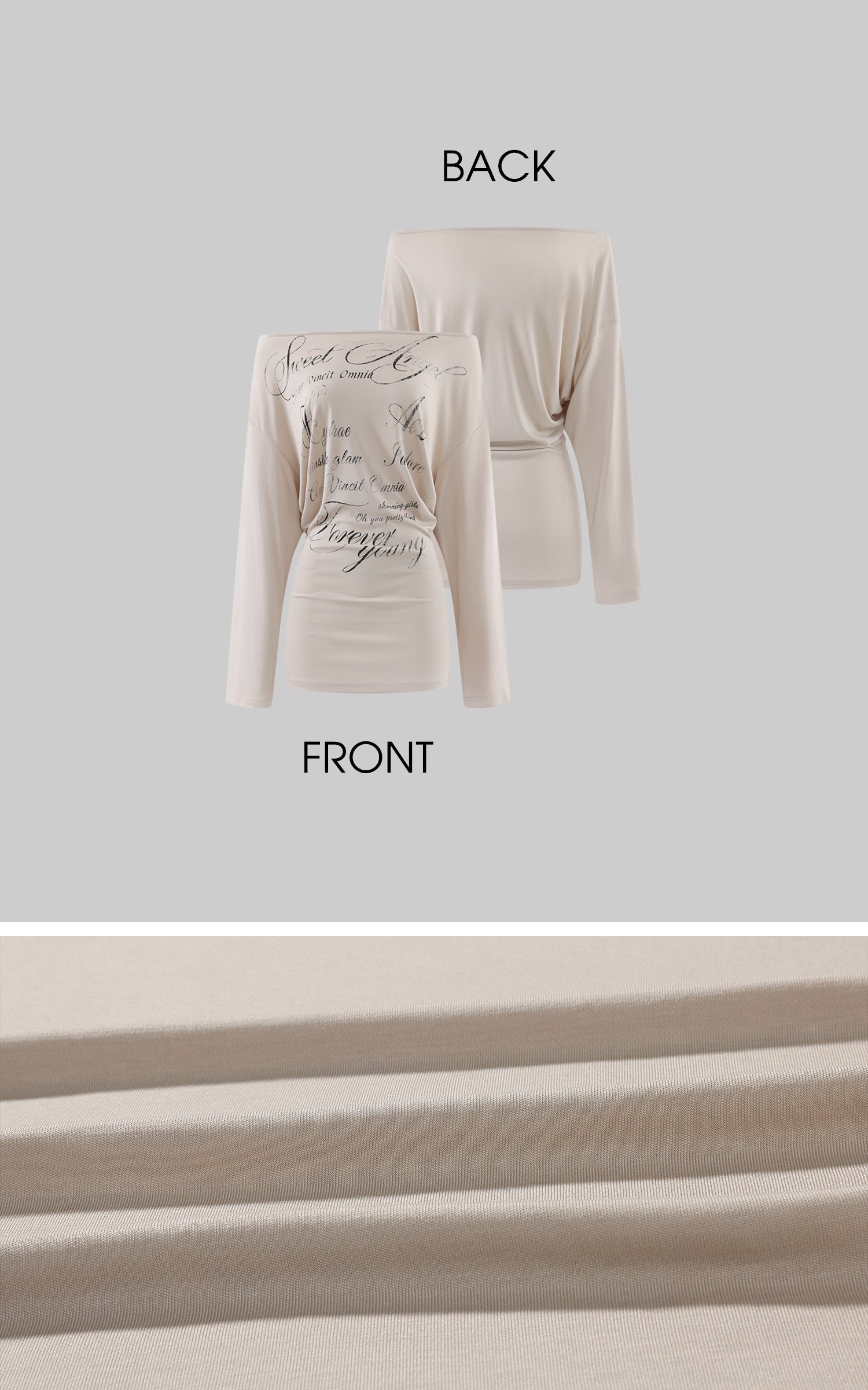 Hydrae Off Shoulder Script Print Long Sleeve Top