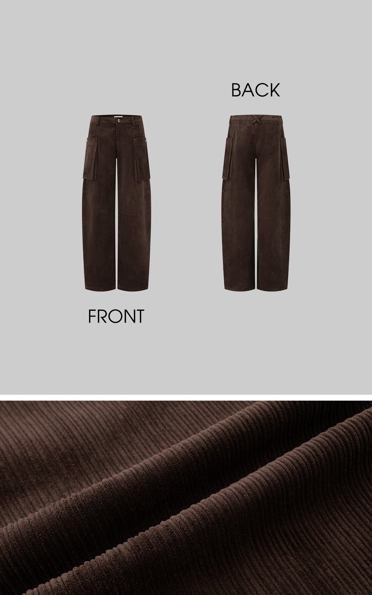 IAMXIAA Corduroy Wide Leg Cargo Pants with Utility Pockets