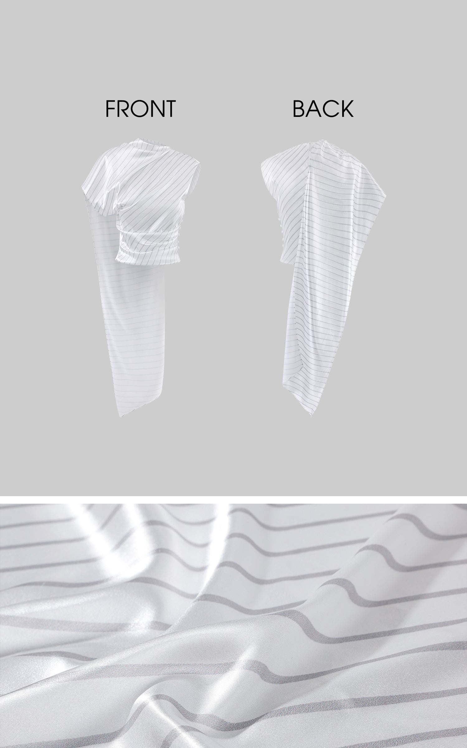 0122stepll Asymmetric Drape Stripe Satin Top
