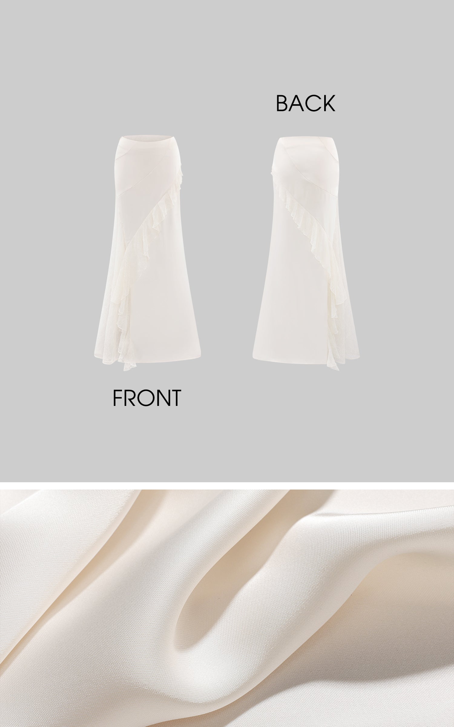 Rase Le Sol 니트 가디건 &amp; 캐미 탑 투피스 세트와 비대칭 레이스 미디 스커트