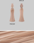ROVENTE Embellished Lace Open Back Ruched Mesh Maxi Dress