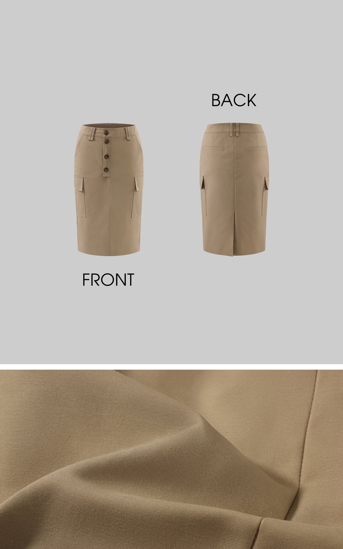 ROVENTE Coffee Brown Button-Front Cargo Midi Skirt