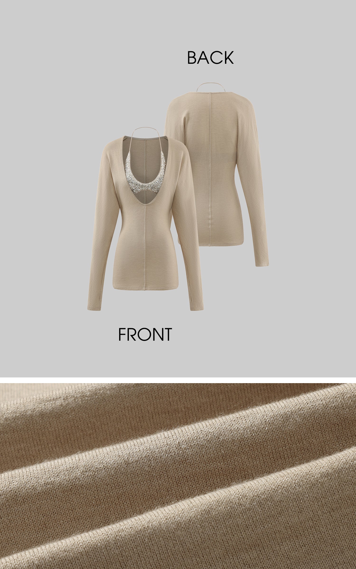 ROVENTE Deep V Knit Top with Sequin Bra and Shorts Set