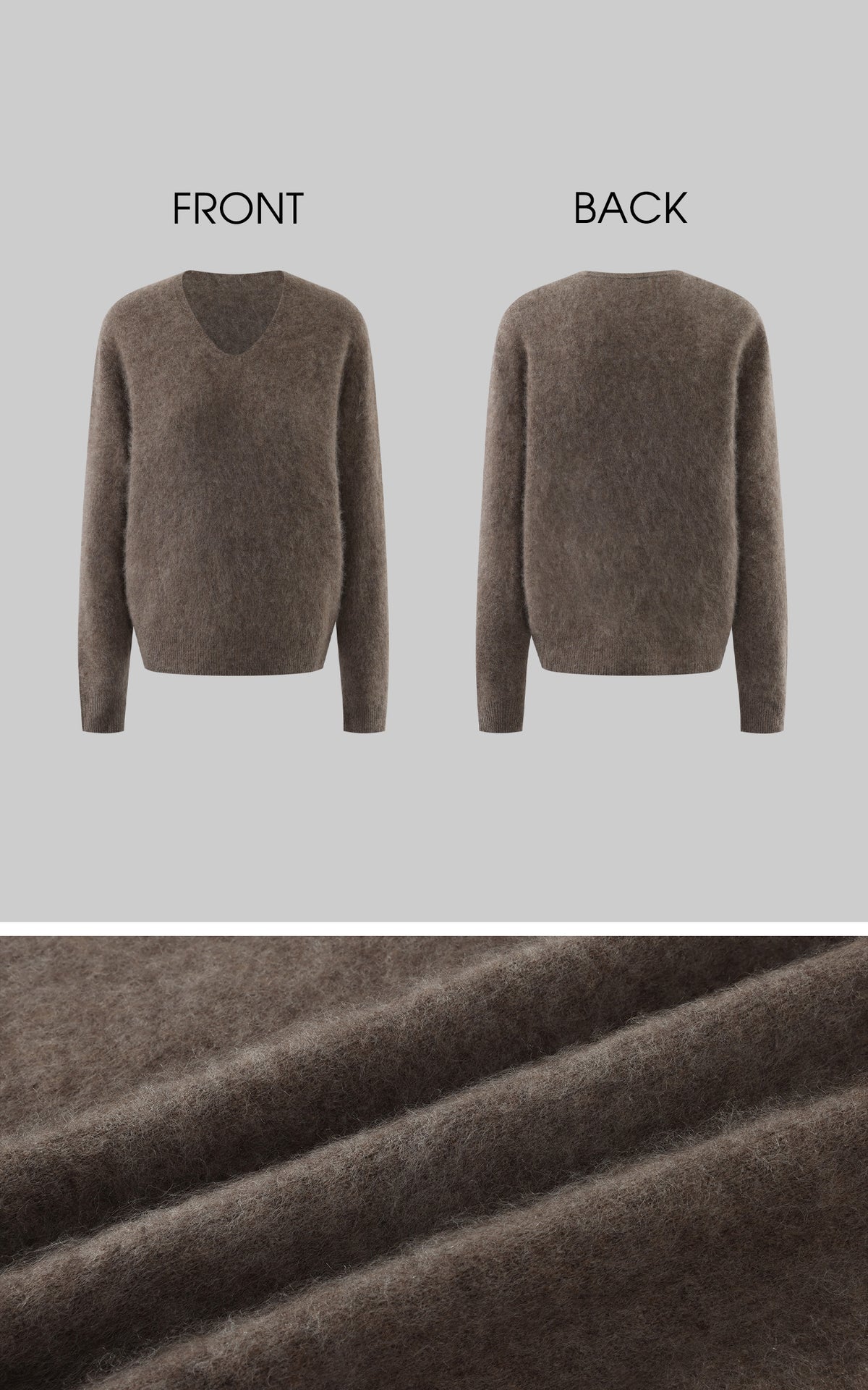 ROVENTE Brushed V-Neck Relaxed Fit Long Sleeve Knit Sweater