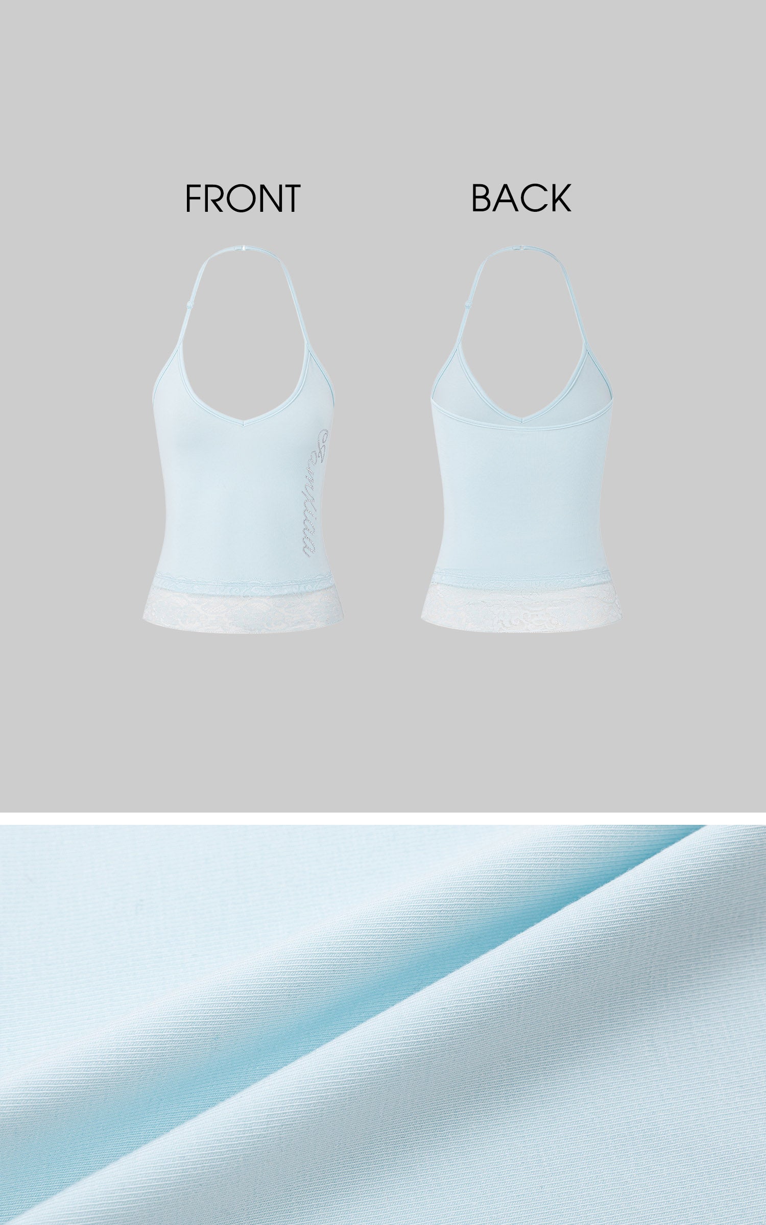IAMXIAA Rhinestone Logo Lace Trim Halter Cami Tank Top