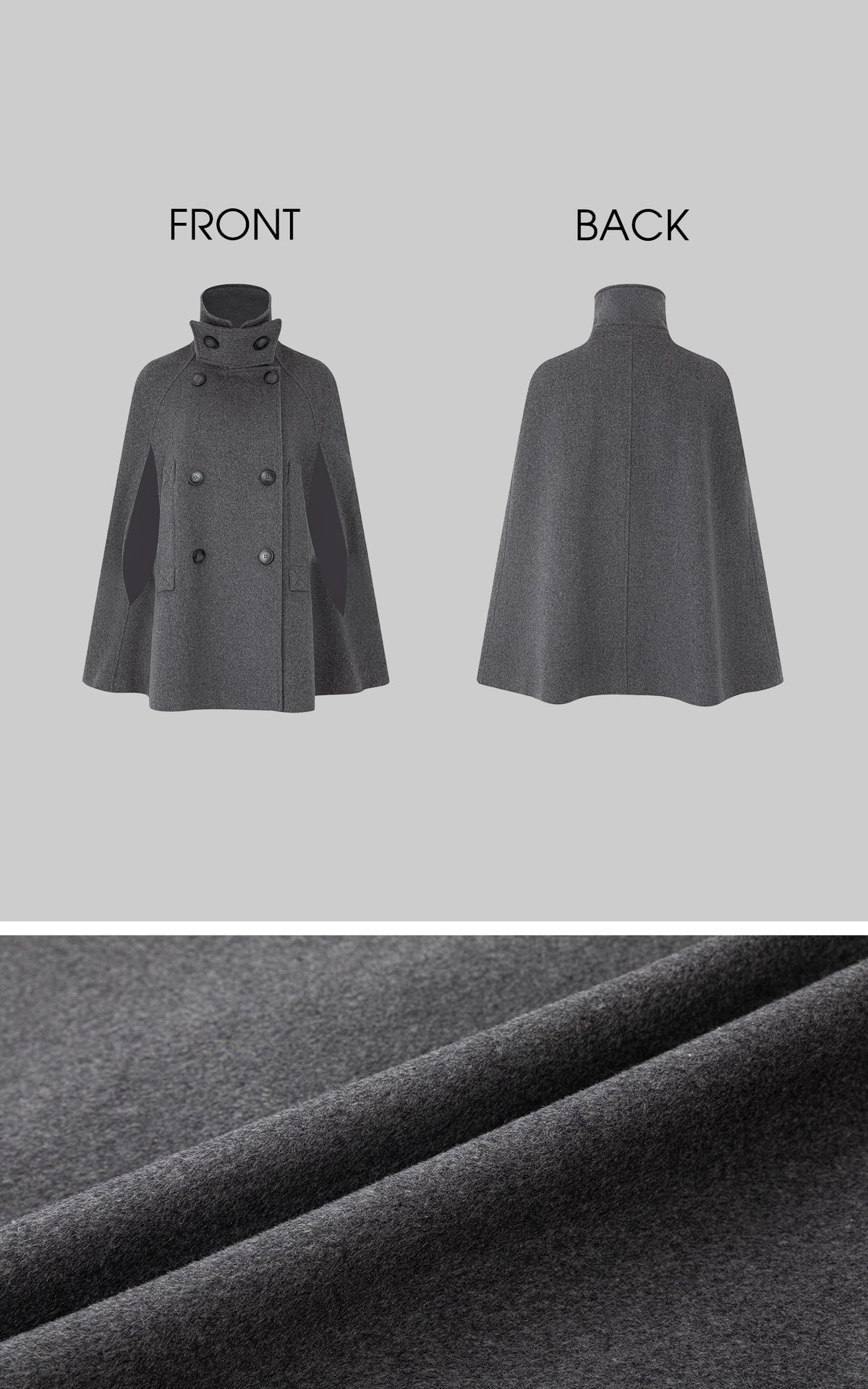 IAMXIAA Sculpted High-Neck Double-Breasted Cape Coat with Open Arm Slits