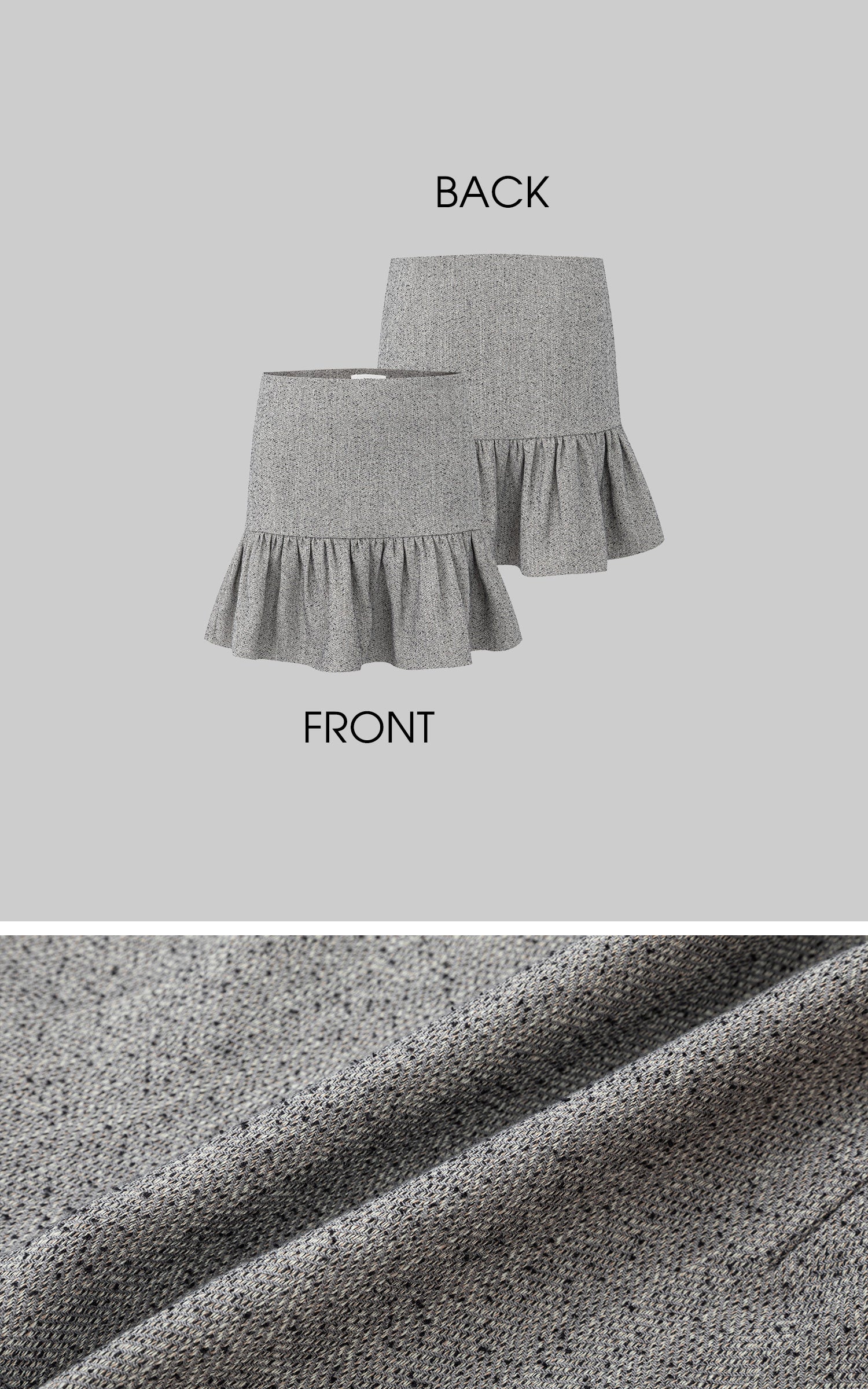 IAMXIAA Low-Rise Heather Grey Drop-Waist Ruffle Mini Skirt