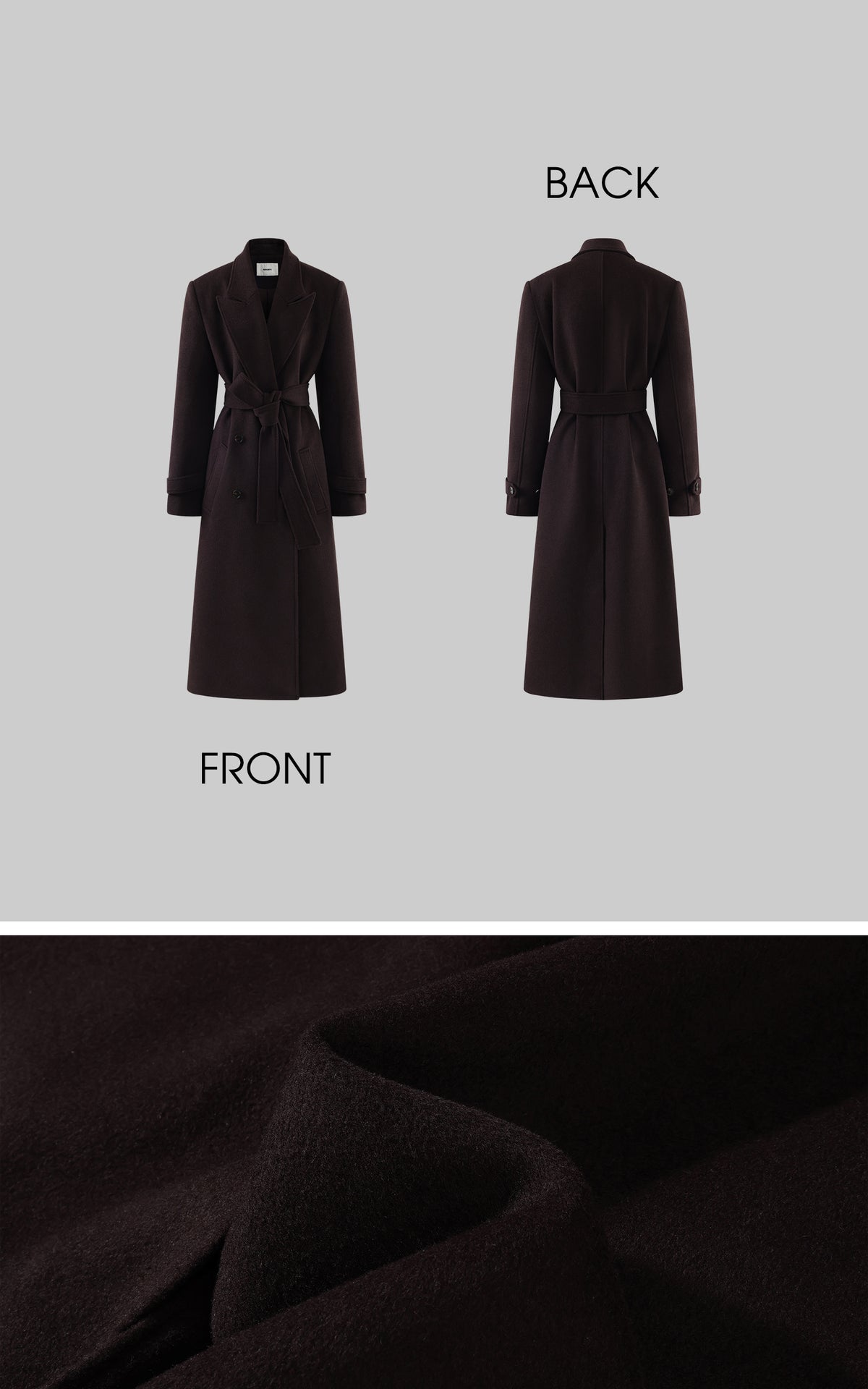 ROVENTE Manteau long maxi à double boutonnage et ceinture en mélange de laine