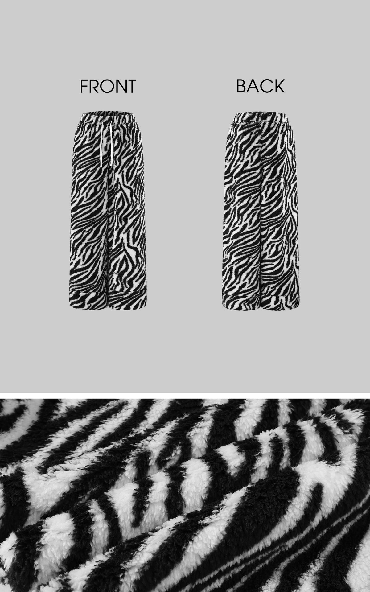 0122stepll Zebra Plush Drawstring Wide Leg Pants