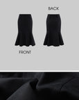 ROVENTE Blazer Structuré Court & Ensemble Jupe Midi Évasée Tailleur Noir Deux Pièces