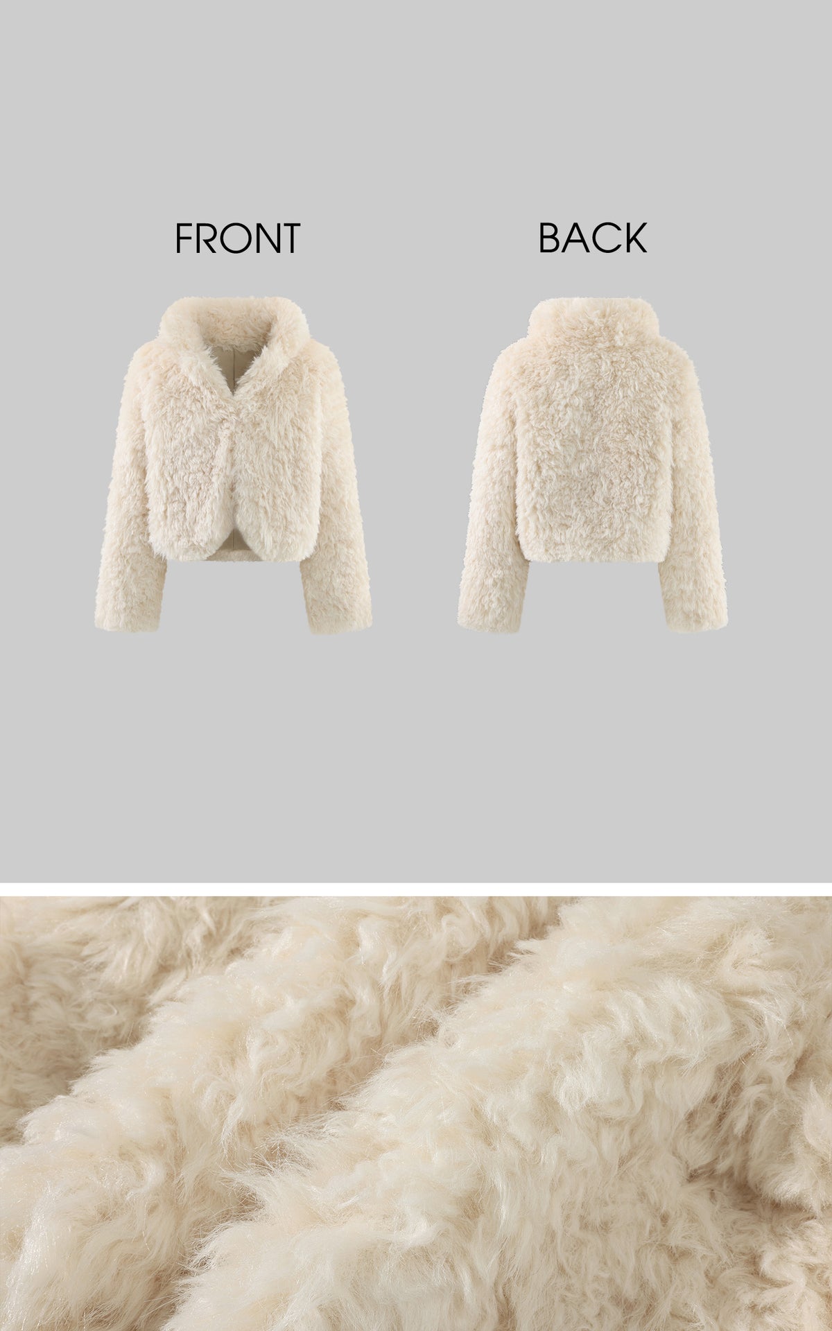 ROVENTE Curly Plush Cropped Jacket with Statement Collar &amp; Rounded Front