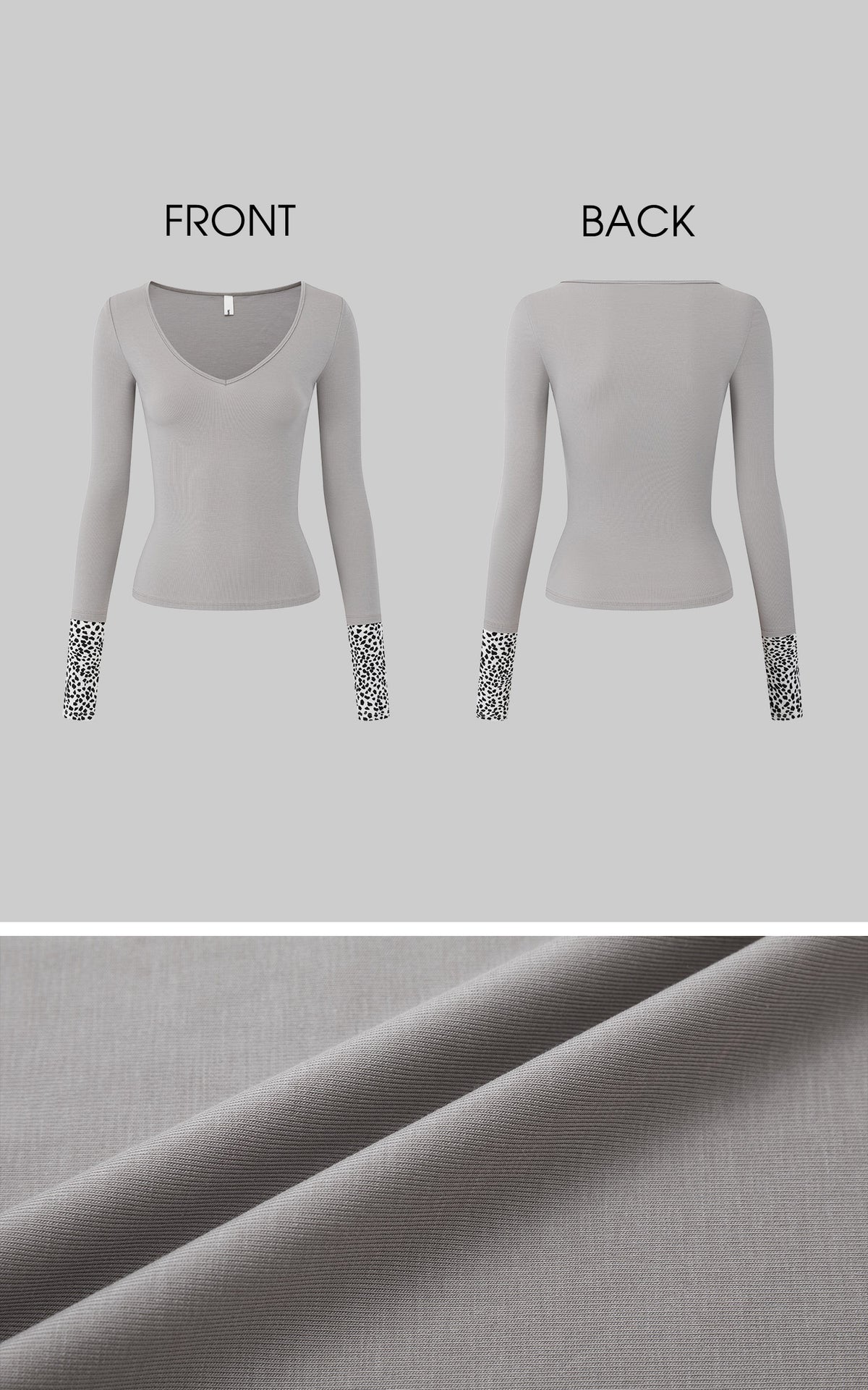 IAMXIAA Leopard Cuff Deep V-Neck Fitted Long Sleeve Top