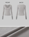 IAMXIAA Leopard Cuff Deep V-Neck Fitted Long Sleeve Top