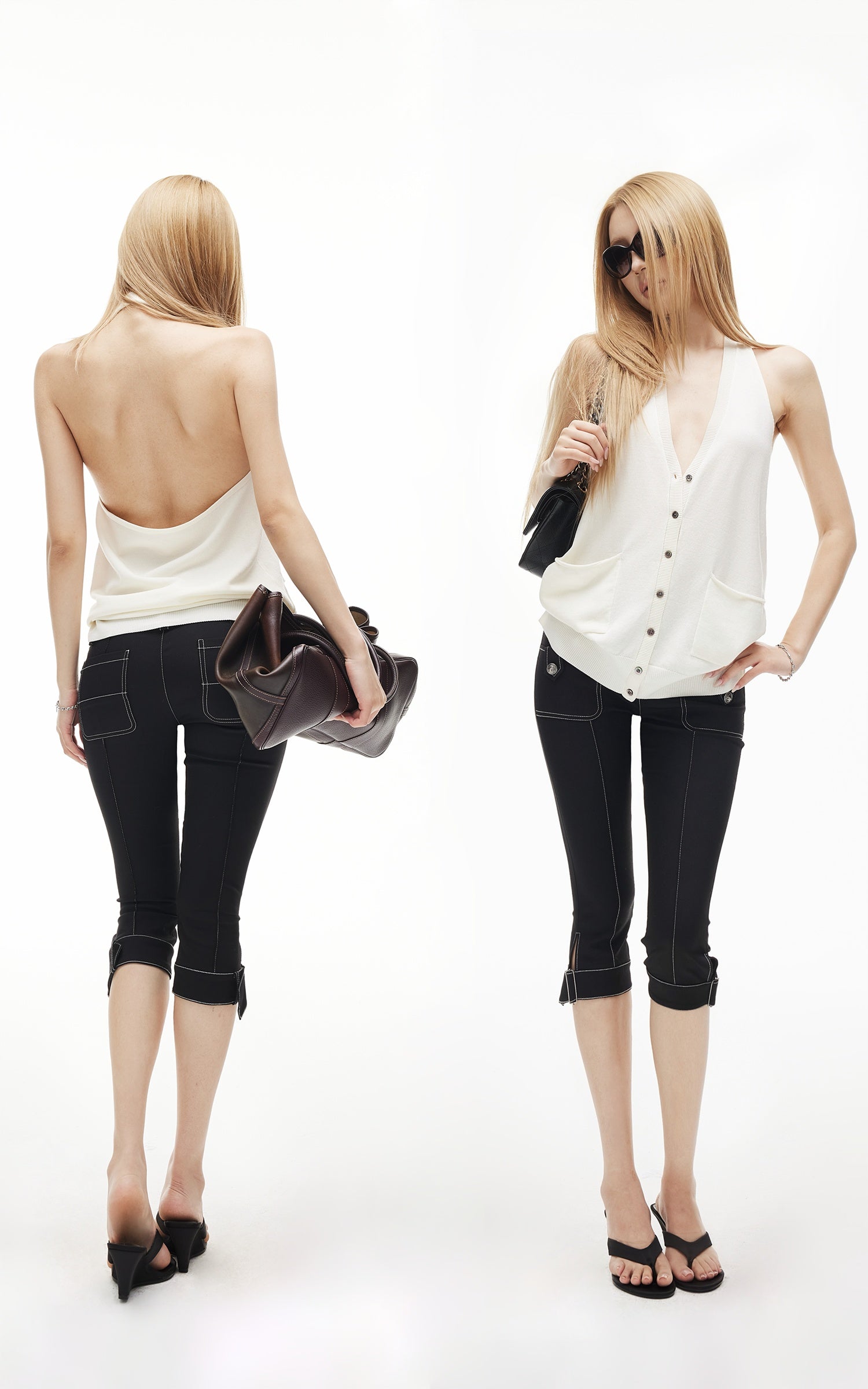 IAMXIAA Contrast Stitch Cropped Skinny Capri Pants