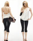 IAMXIAA Contrast Stitch Cropped Skinny Capri Pants