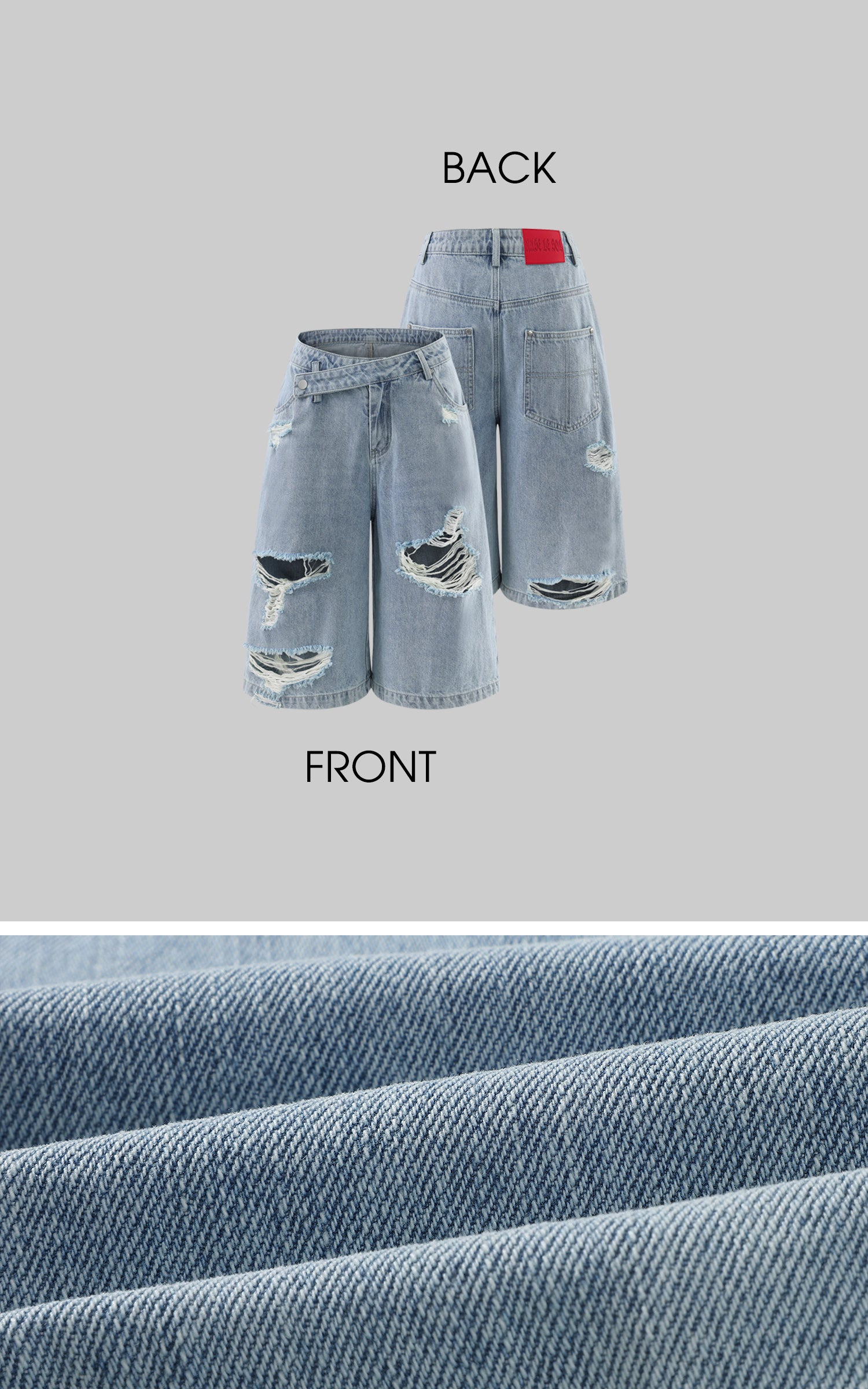 Rase le sol Low-Rise Asymmetric Waist Distressed Denim Pants