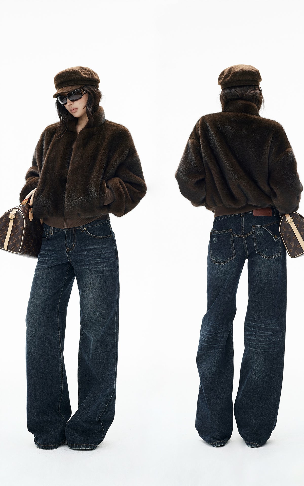 IAMXIAA Low-Rise Vintage Whisker Wash Baggy Wide-Leg Jeans