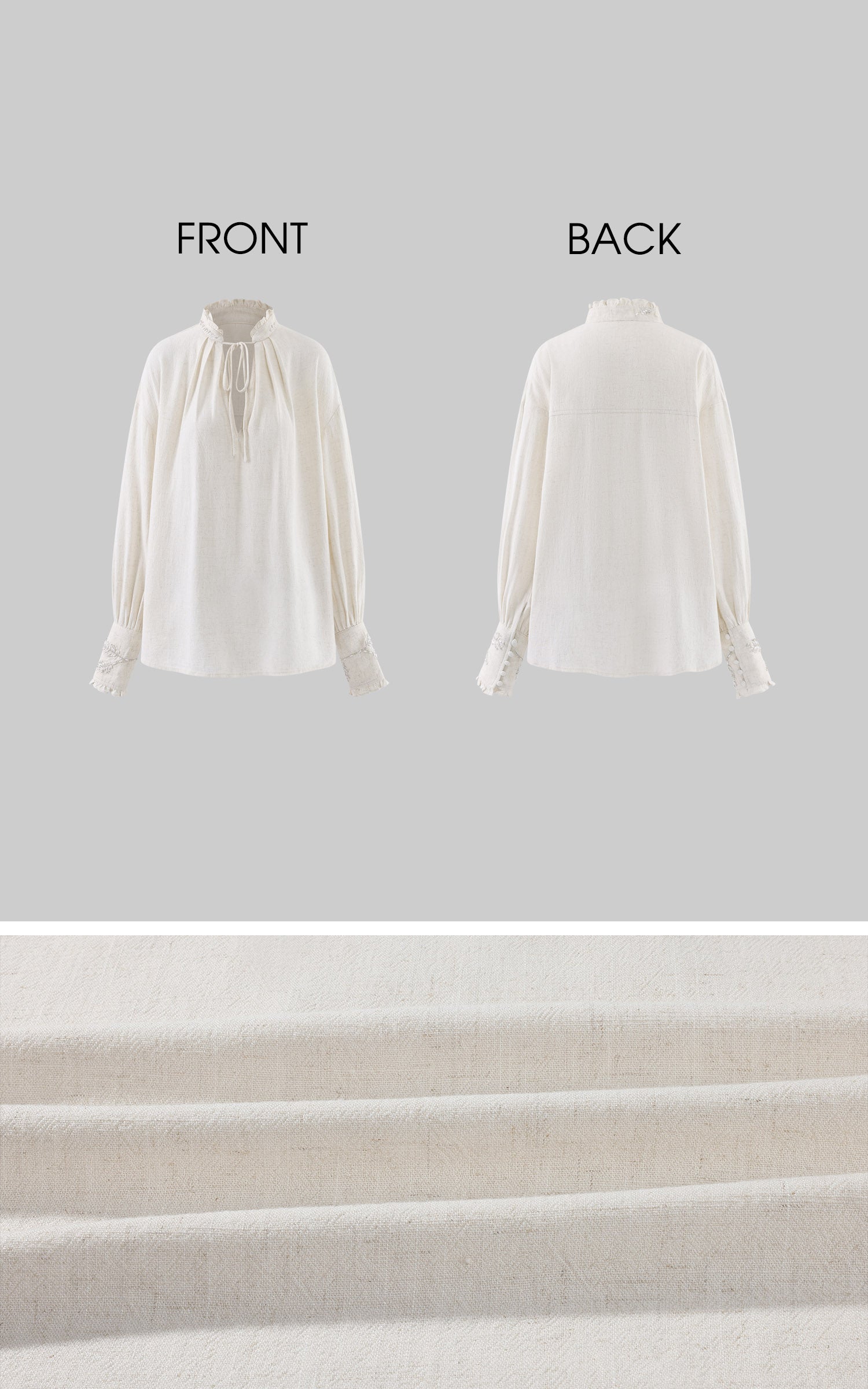 Hydrae Embellished Ruffle-Neck Tie-Front Blouson-Sleeve Top