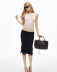 IAMXIAA Layered Tulle Ruffle Hem Low Rise Bodycon Midi Skirt