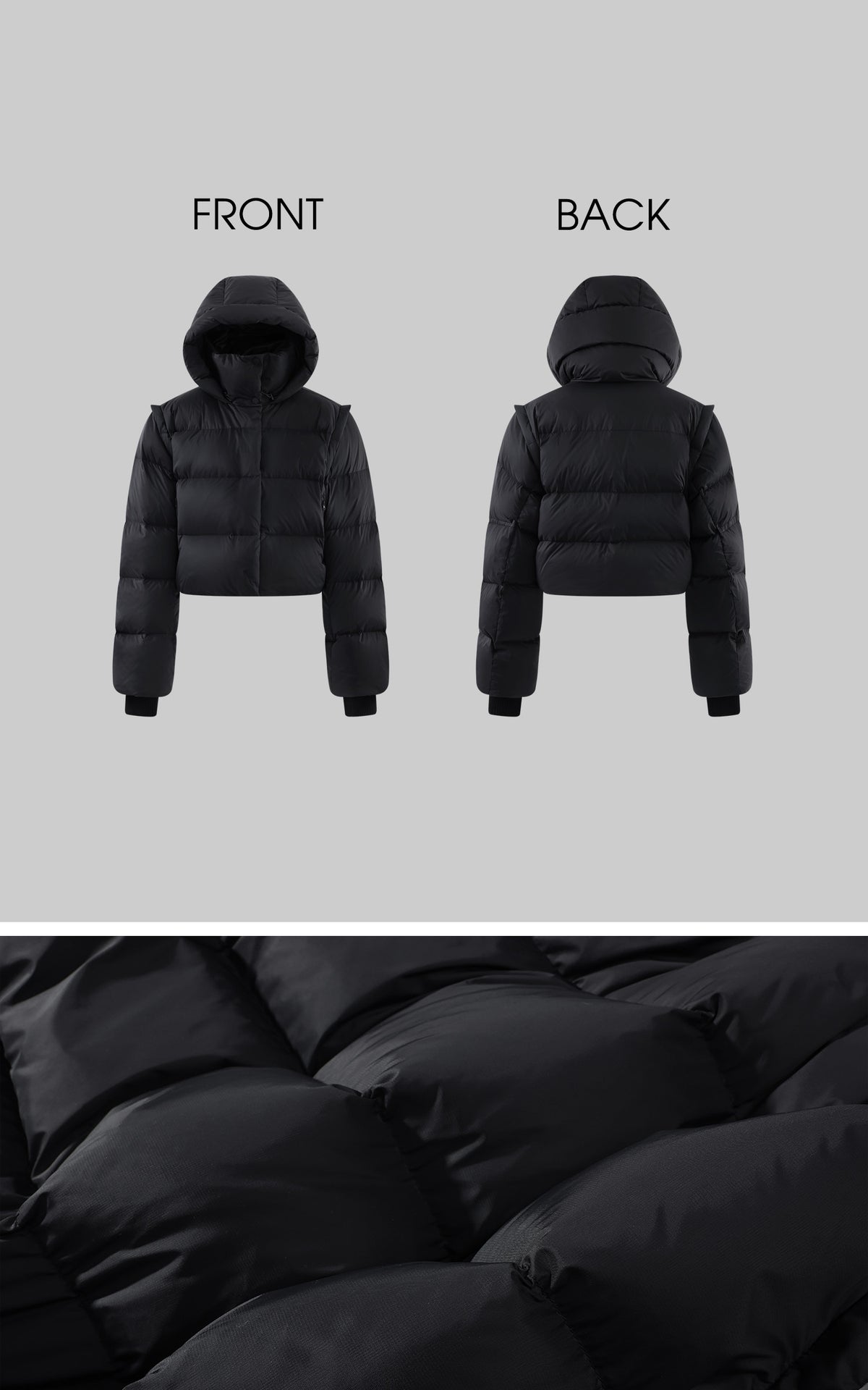 WARDEN EDGE Oversized Hooded Cropped Puffer Jacket with Detachable Sleeves and High Neck