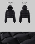 WARDEN EDGE Oversized Hooded Cropped Puffer Jacket with Detachable Sleeves and High Neck