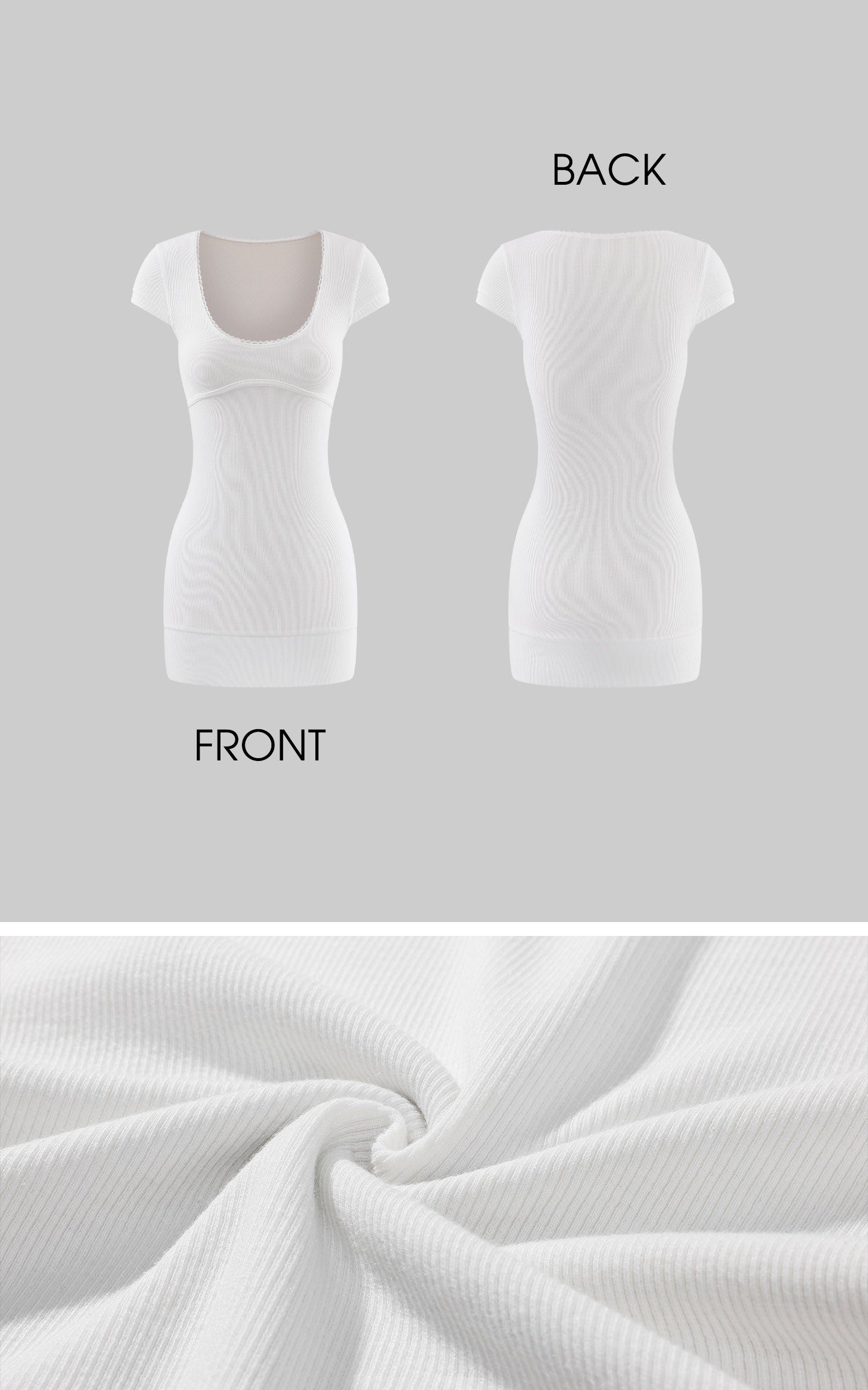 Hydrae Sculpt Ribbed Square Neck Bodycon Mini Dress Short Sleeve Fit Slim Going-Out Dress