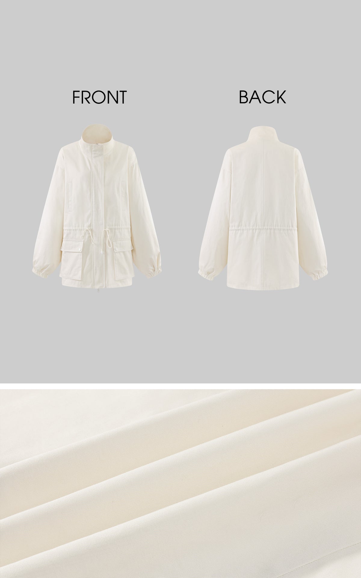 ROVENTE Stand-Collar Drawstring Utility Jacket with Voluminous Sleeves