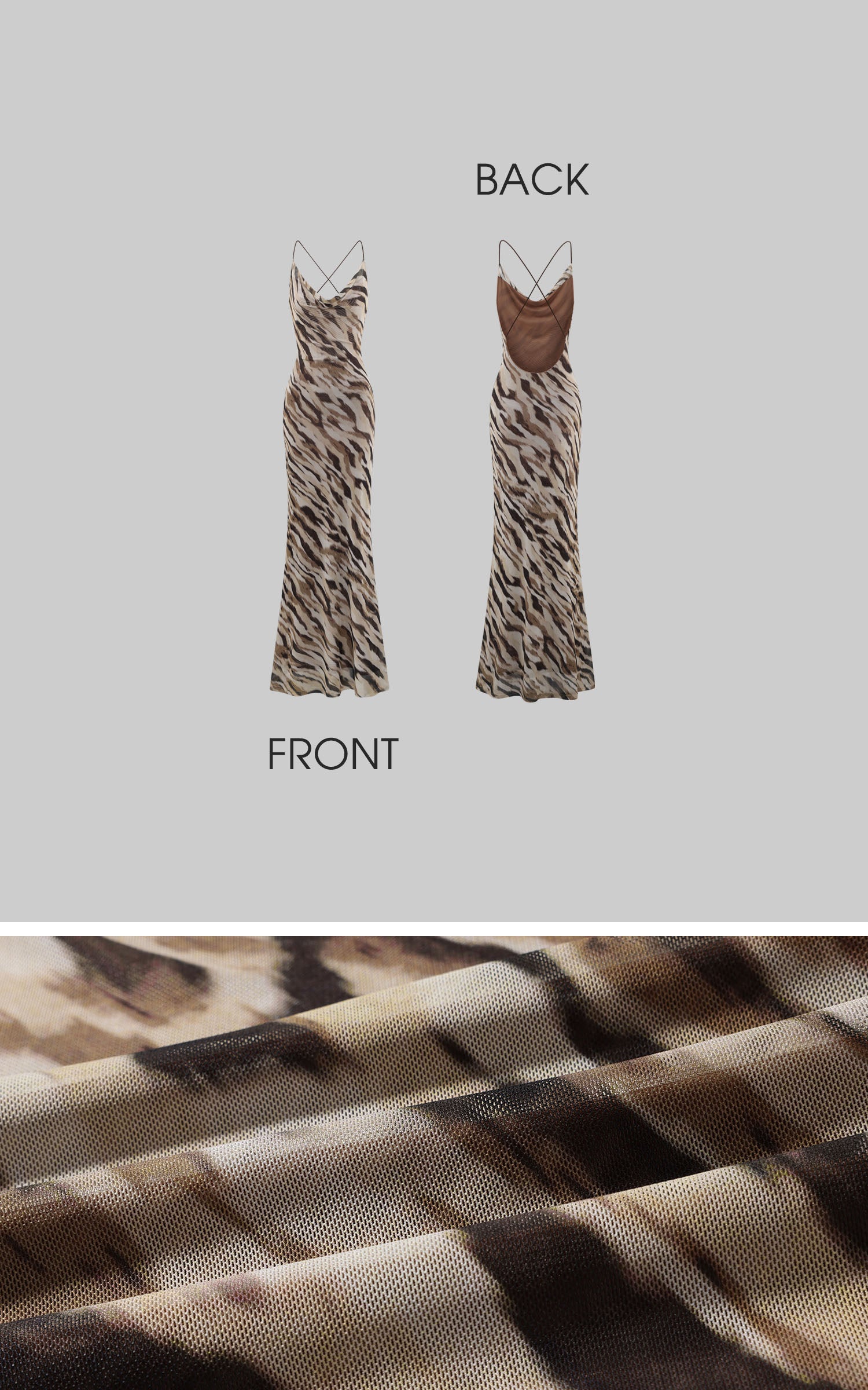 Robe longue à imprimé animalier dos nu