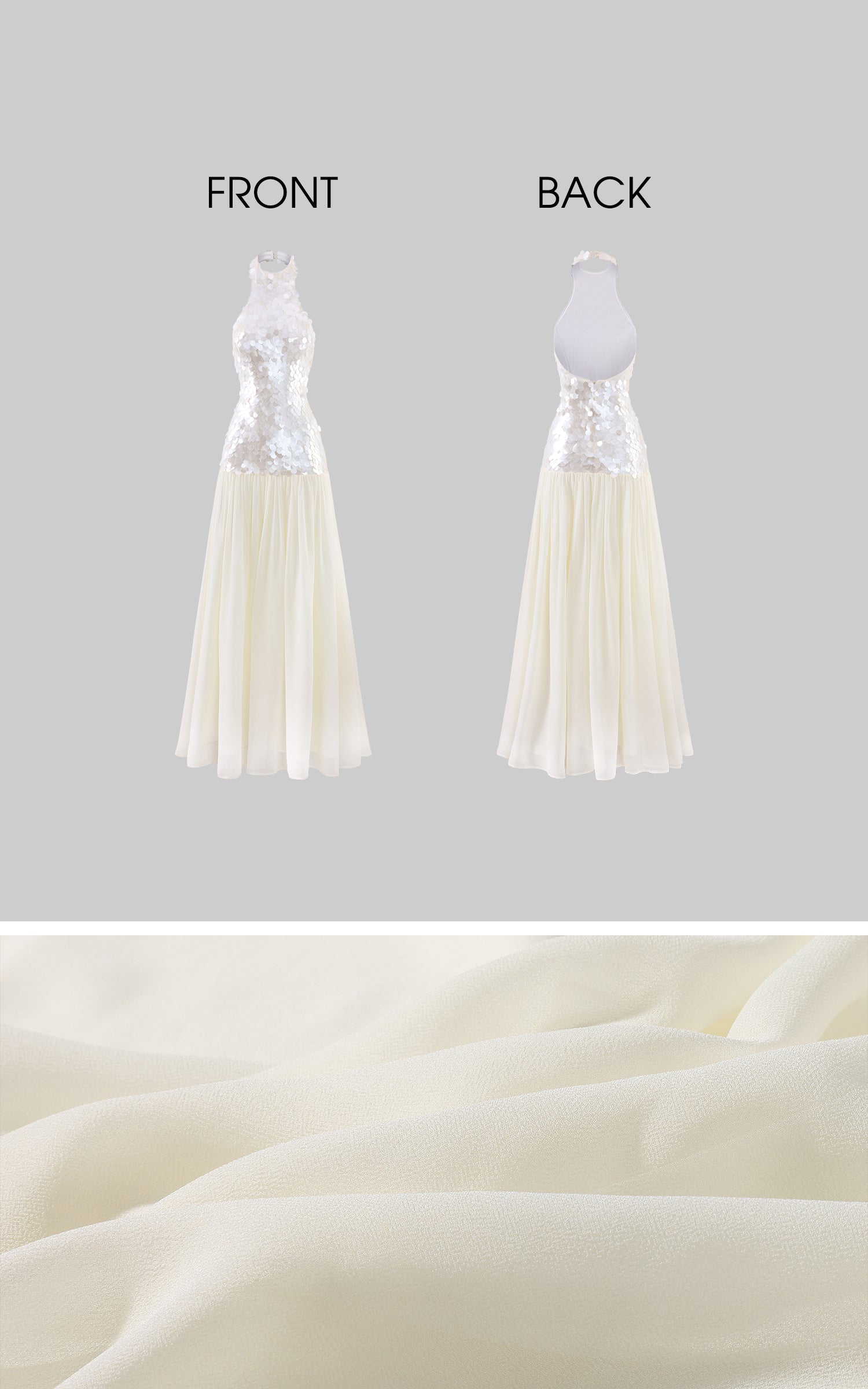 ROVENTE Sequin Halter Chiffon Maxi Dress