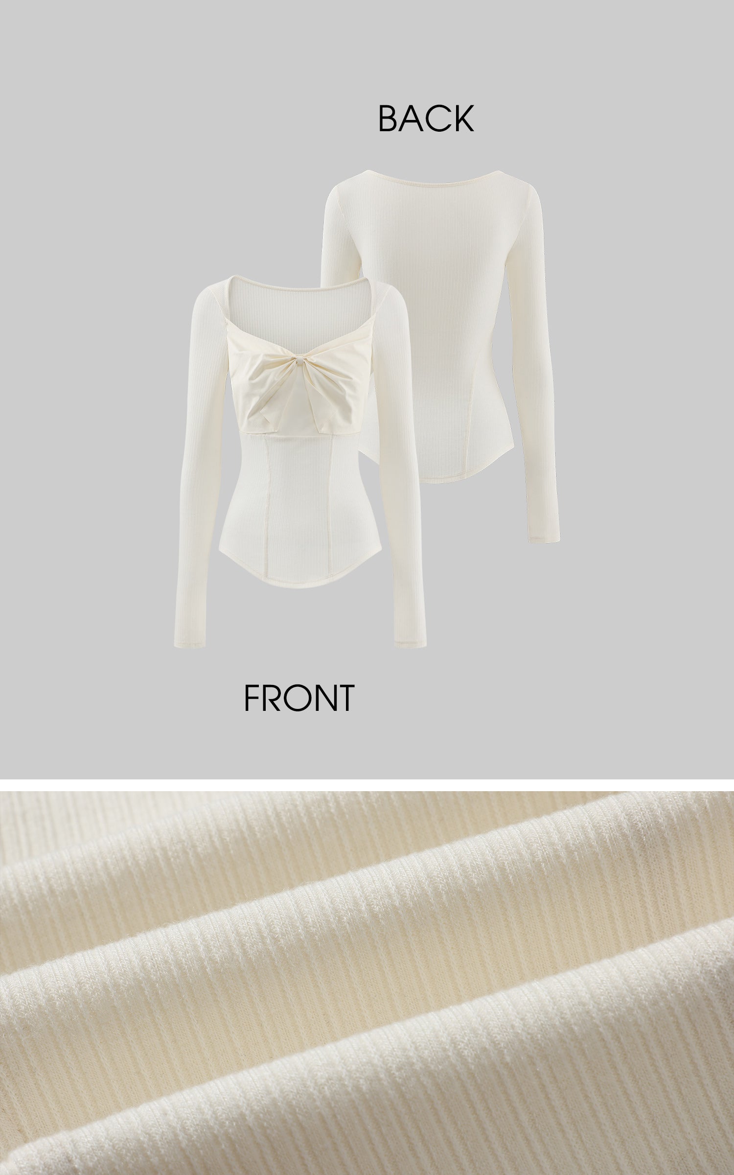 Rase le sol 골지 니트 긴팔 탑과 구조적인 리본, 러플 헴 쇼츠 세트