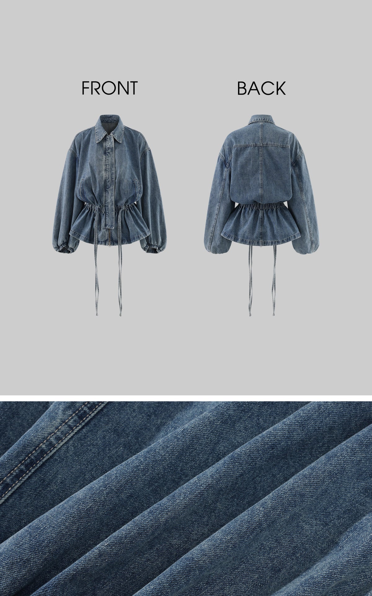 WARDEN EDGE Washed Denim Balloon-Sleeve Peplum Jacket