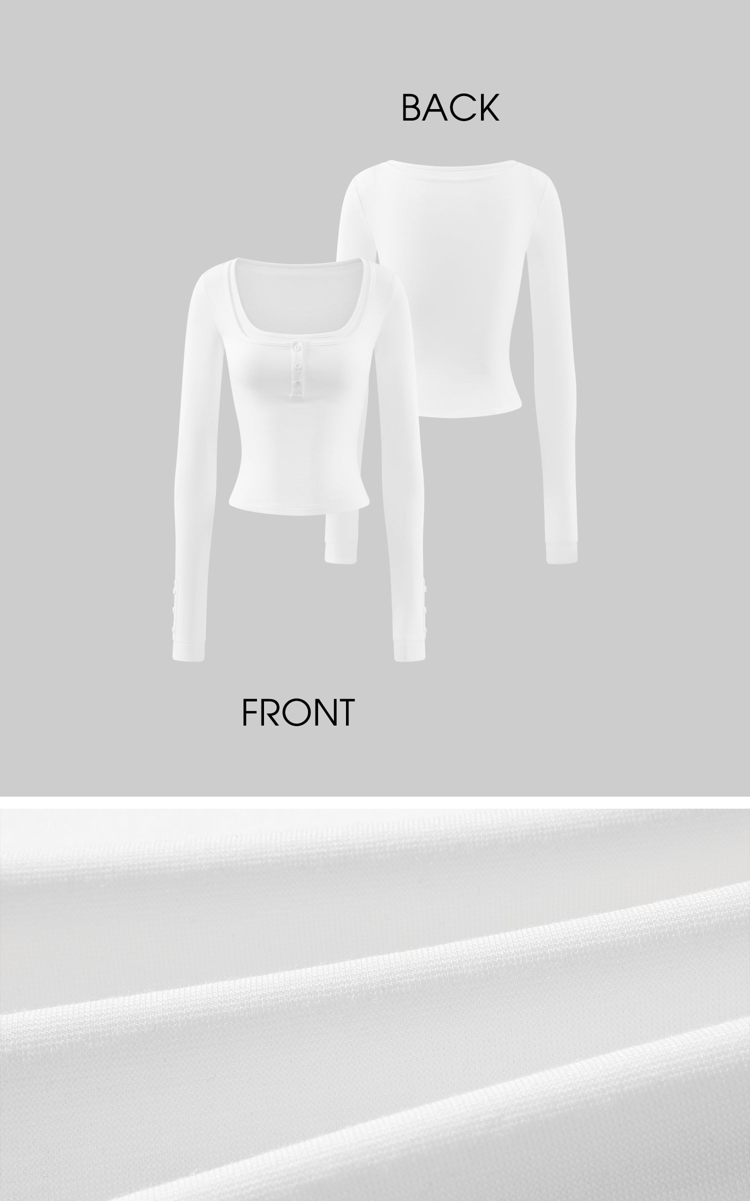 WARDEN EDGE Layered Effect Long Sleeve Top Square Neck Button Detail Tee