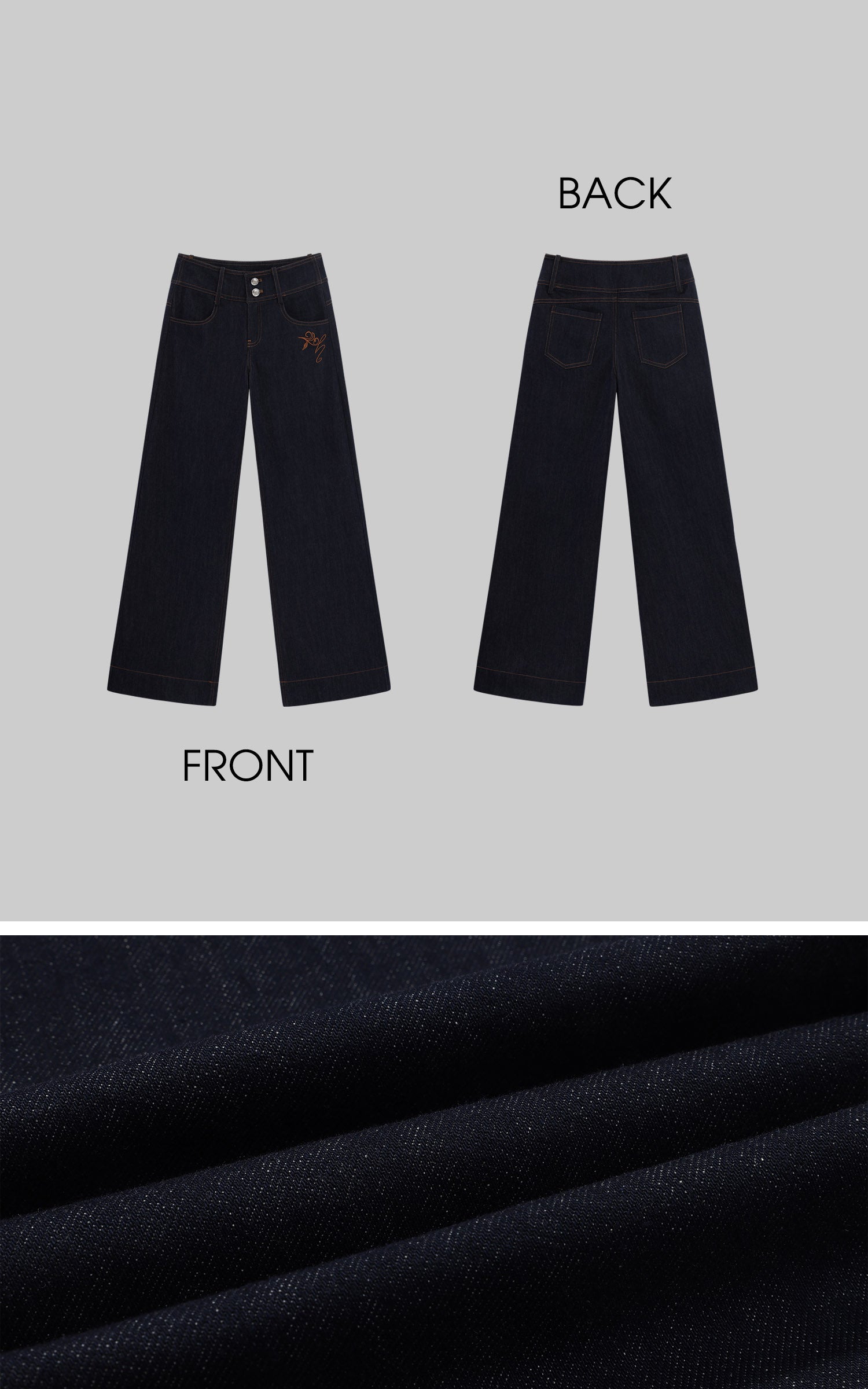 Hydrae Pantalon en jean large taille basse brodé