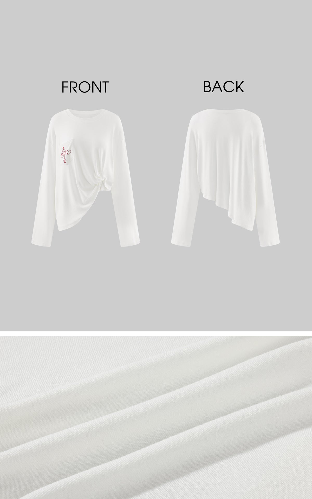 Rase le sol Amor Fati Cross-Embroidered Asymmetric Draped Long Sleeve Top