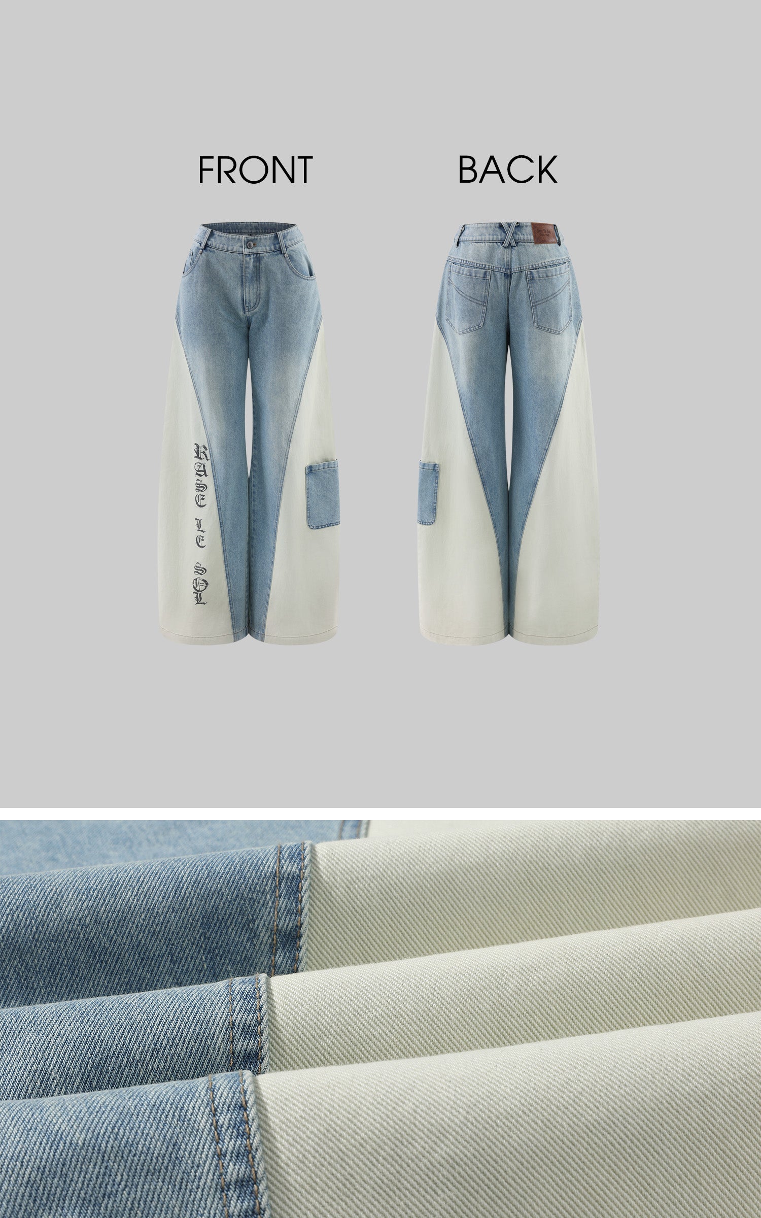 Rase le sol Color-Block Patchwork Wide-Leg Denim Pants