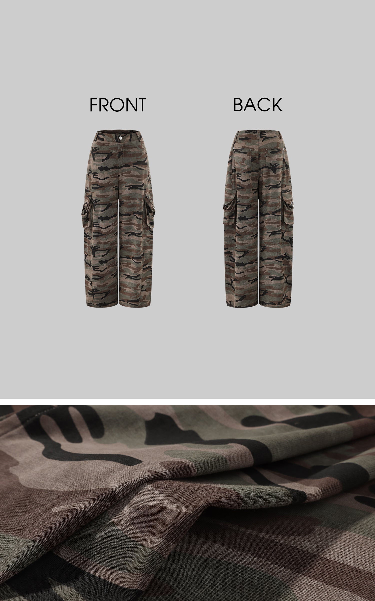 Rase le sol Gathered Cargo Pocket Camouflage Wide-Leg Pants