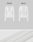 ROVENTE Lace-Trim Deep V-Neck Long-Sleeve Top with Slim Fit & Fine Ribbed Texture