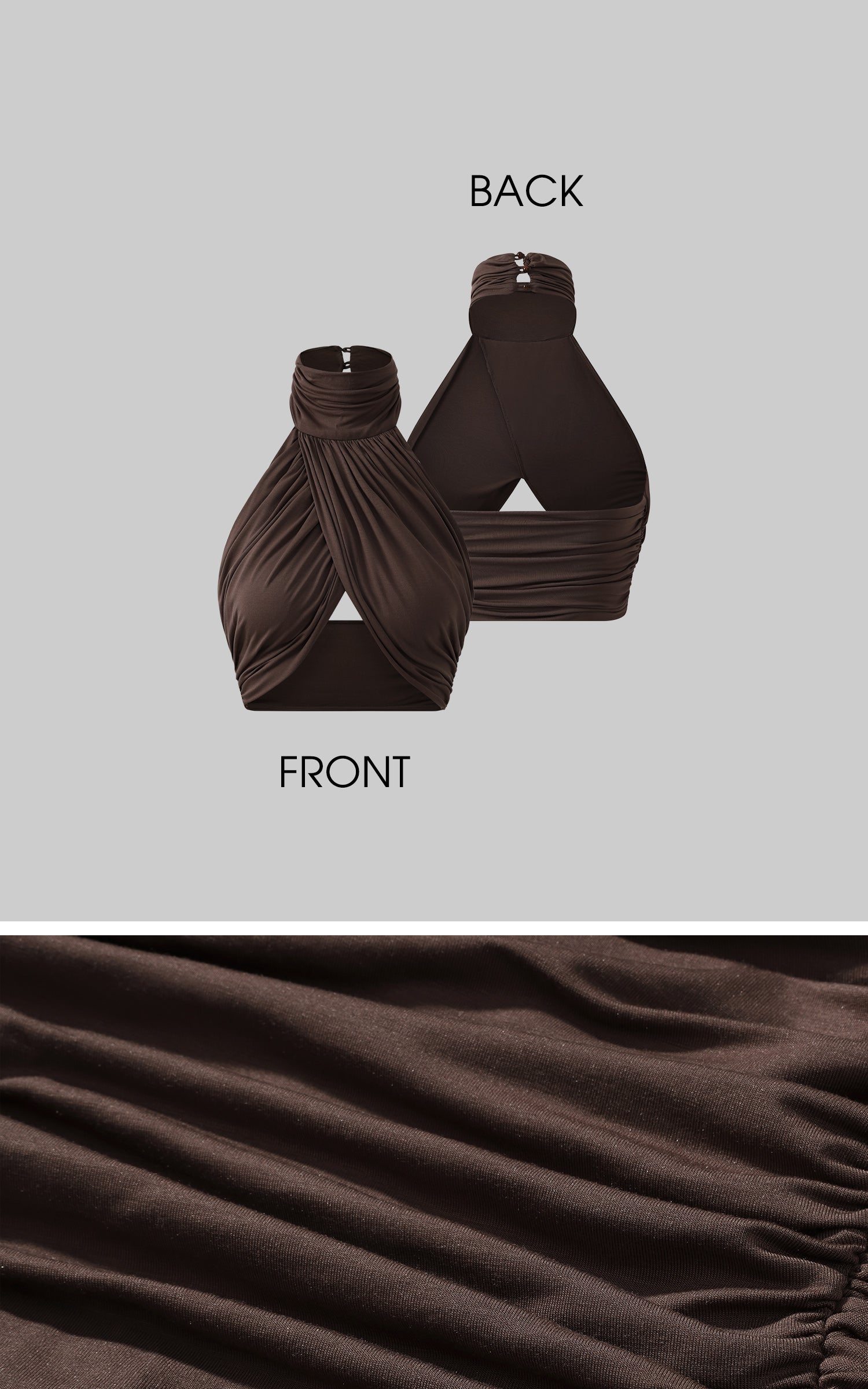 ROVENTE Cross-Drape Halter Top with High Neck Twist Detail - PINKPARKS