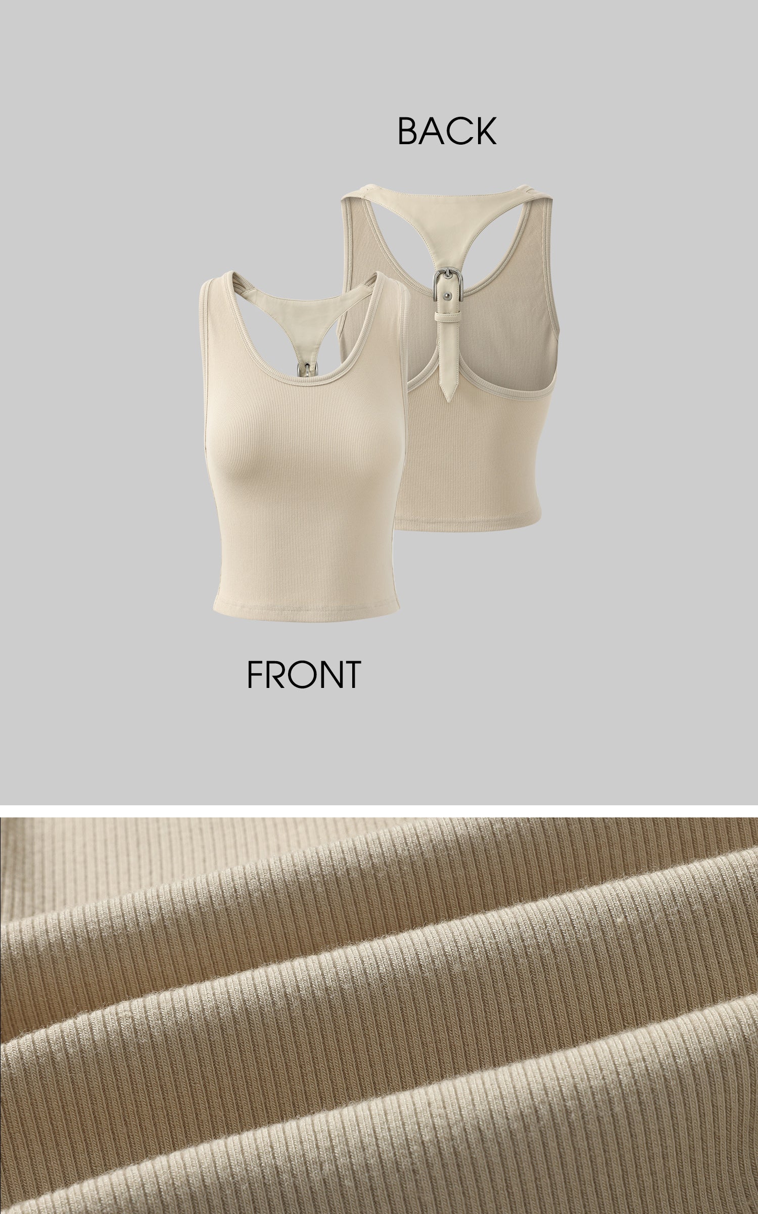 WARDEN EDGE Beige Ribbed Buckle Tank Top - PINKPARKS