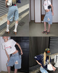 Rase le sol Low-Rise Asymmetric Waist Distressed Denim Pants