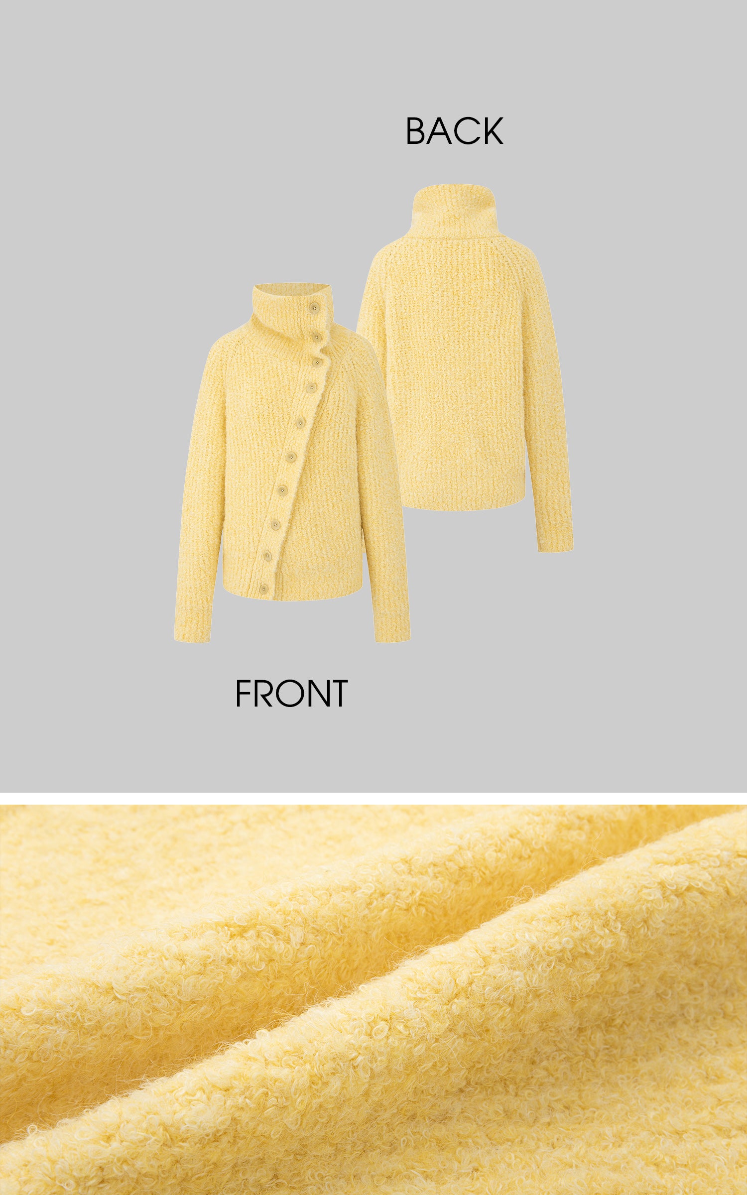 IAMXIAA Asymmetric Button High-Neck Fuzzy Knit Sweater