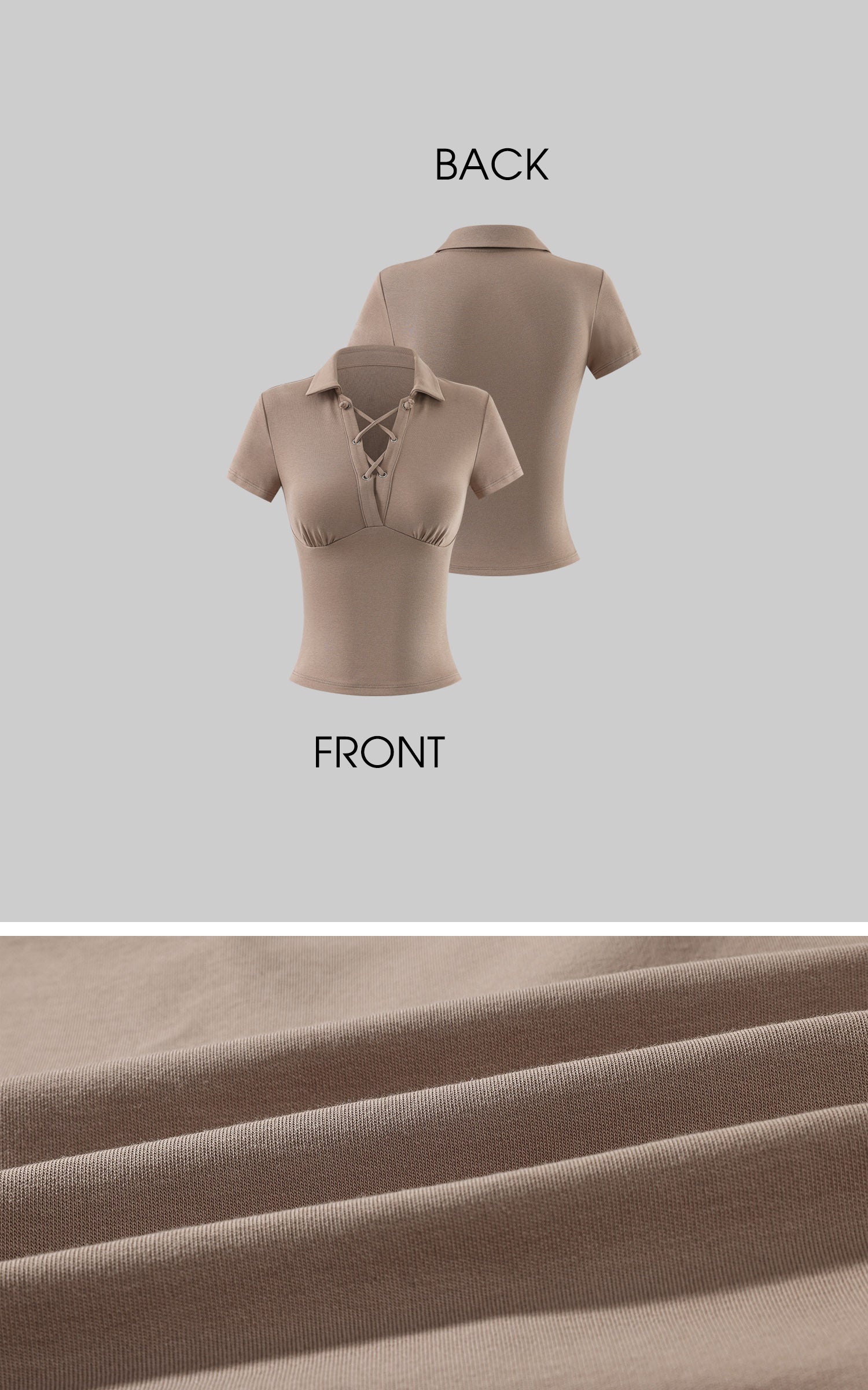 Hydrae Lace-Up Polo Collar Short Sleeve Slim Fit Top