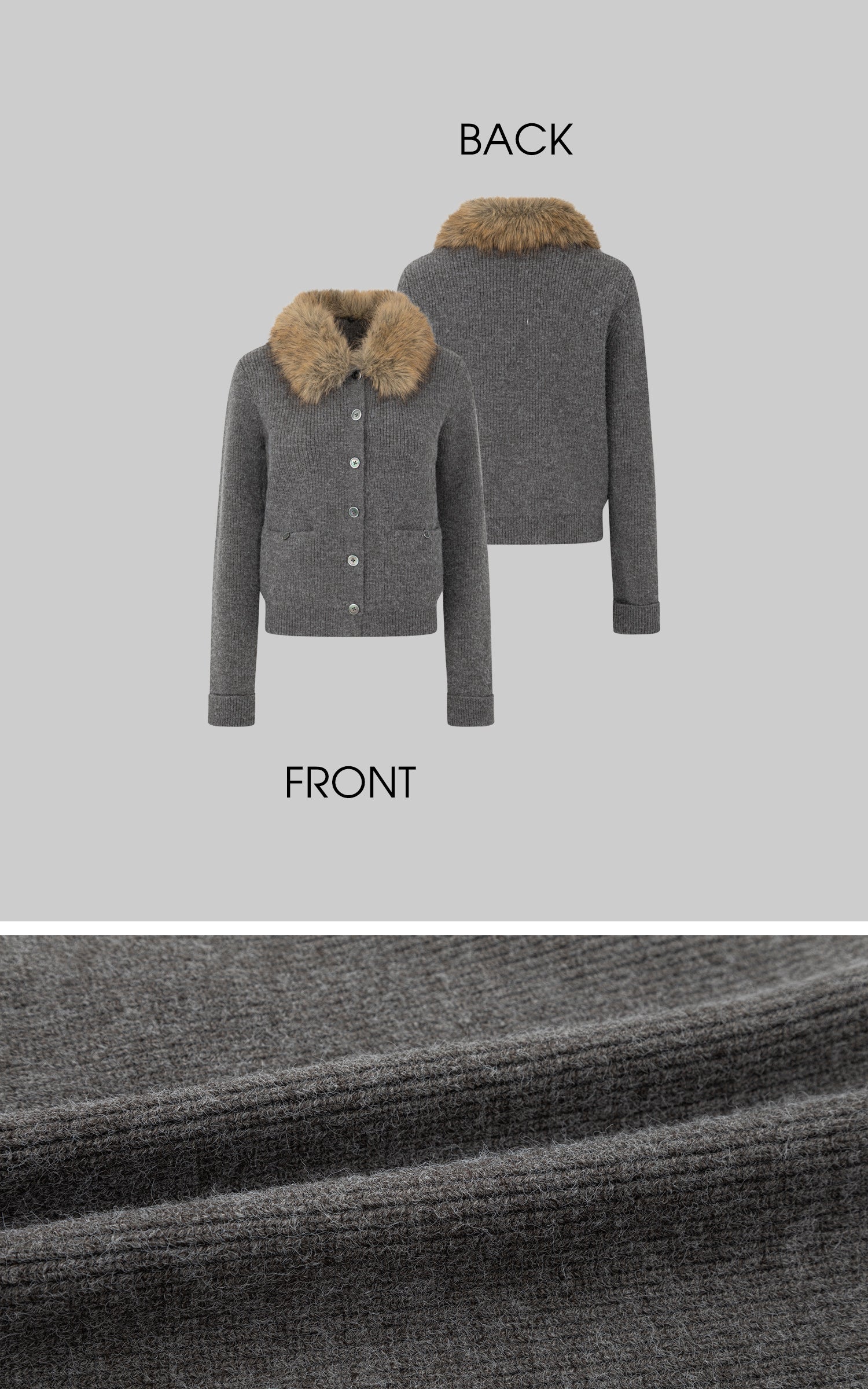 IAMXIAA 페이크 퍼 칼라 울 느낌 니트 가디건