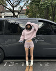 WARDEN EDGE Dusty Pink Cable Knit Hooded Sweater and Shorts Set