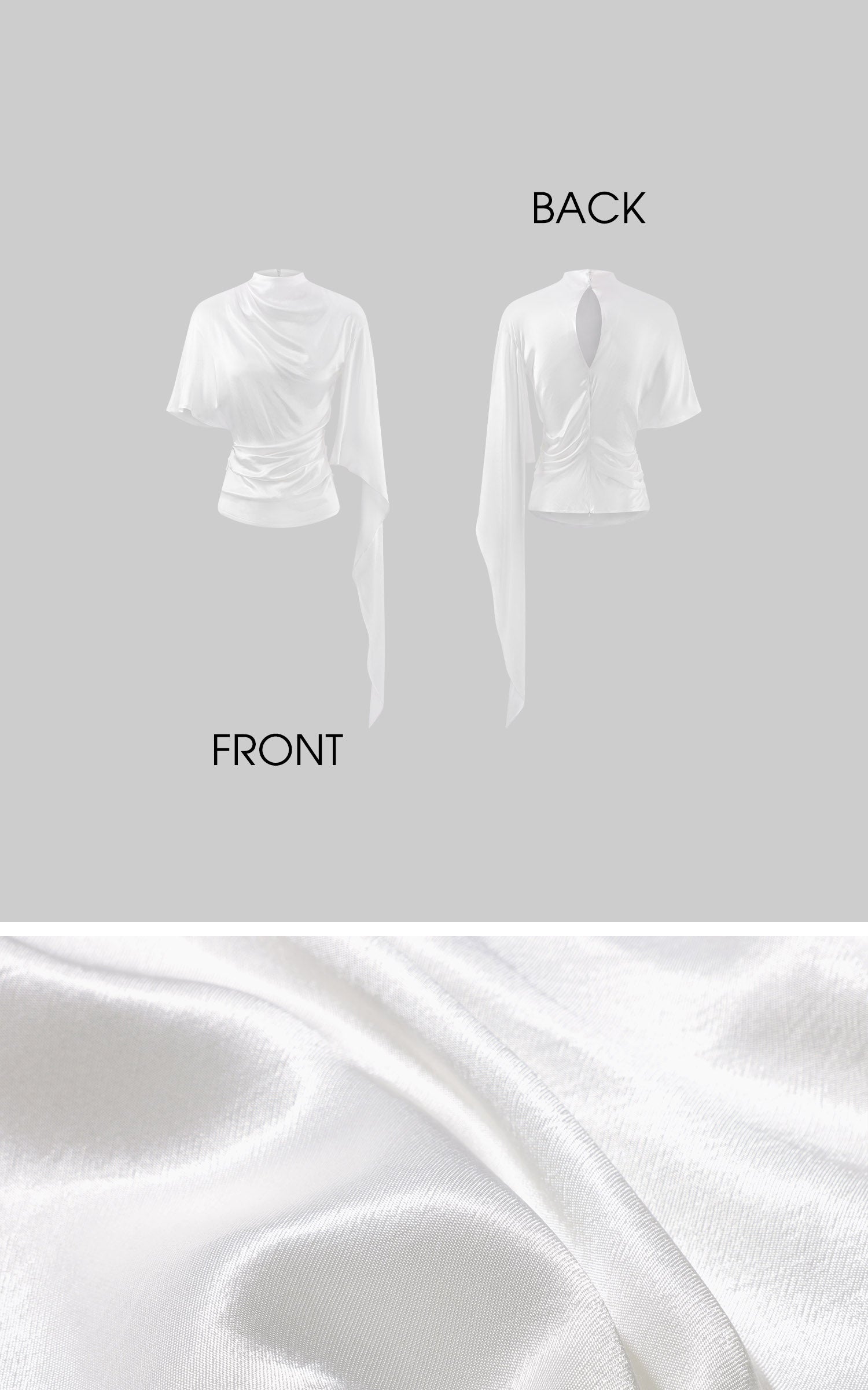 ROVENTE Draped Satin Asymmetric Sleeve T-Shirt