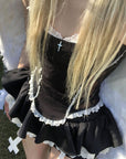 Rase le sol Lace-Trimmed Vest and Skirt Set with Cross Detail - PINKPARKS