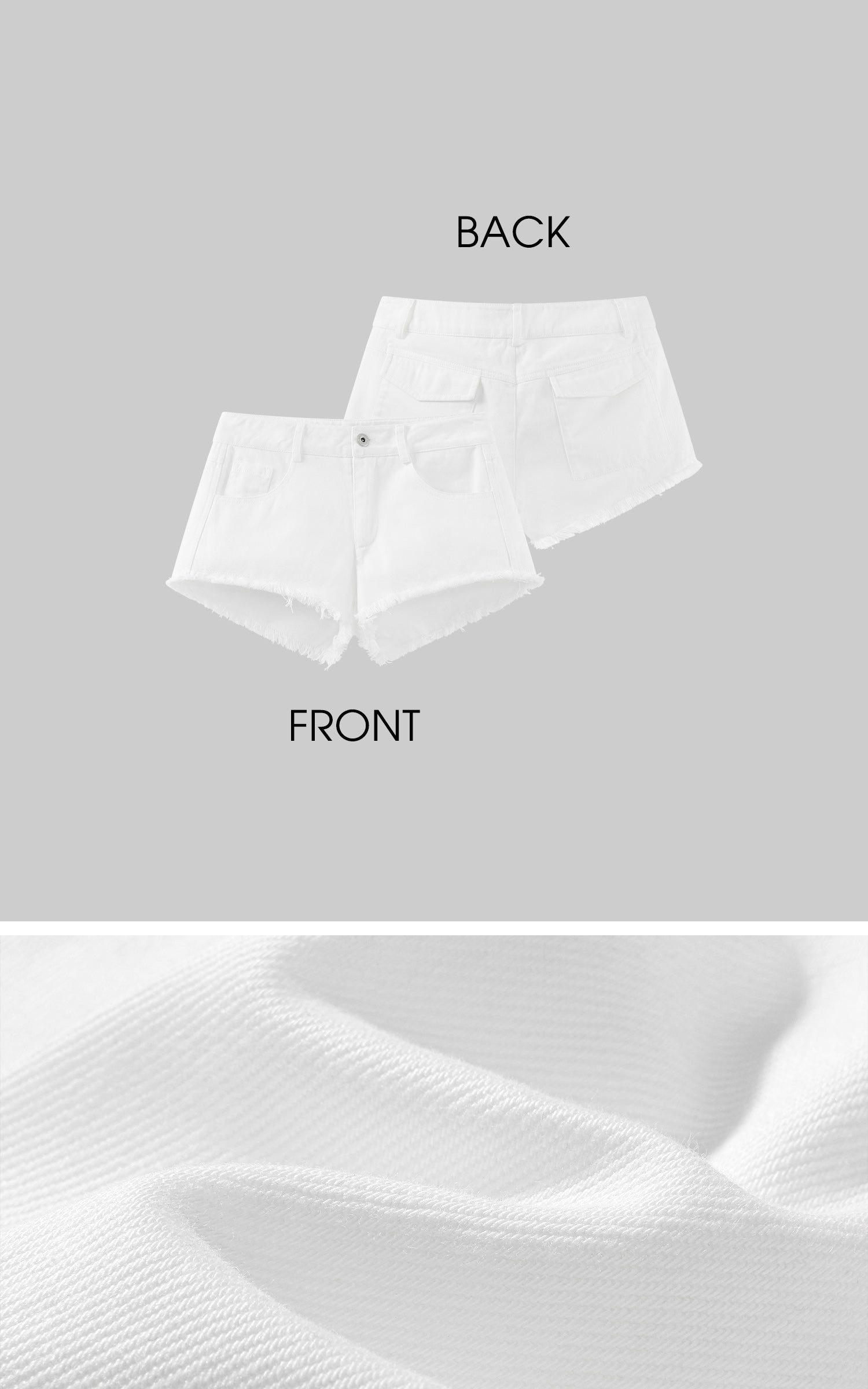 WARDEN EDGE Raw Hem Denim Shorts with Low Rise Cut and Back Flap Pockets