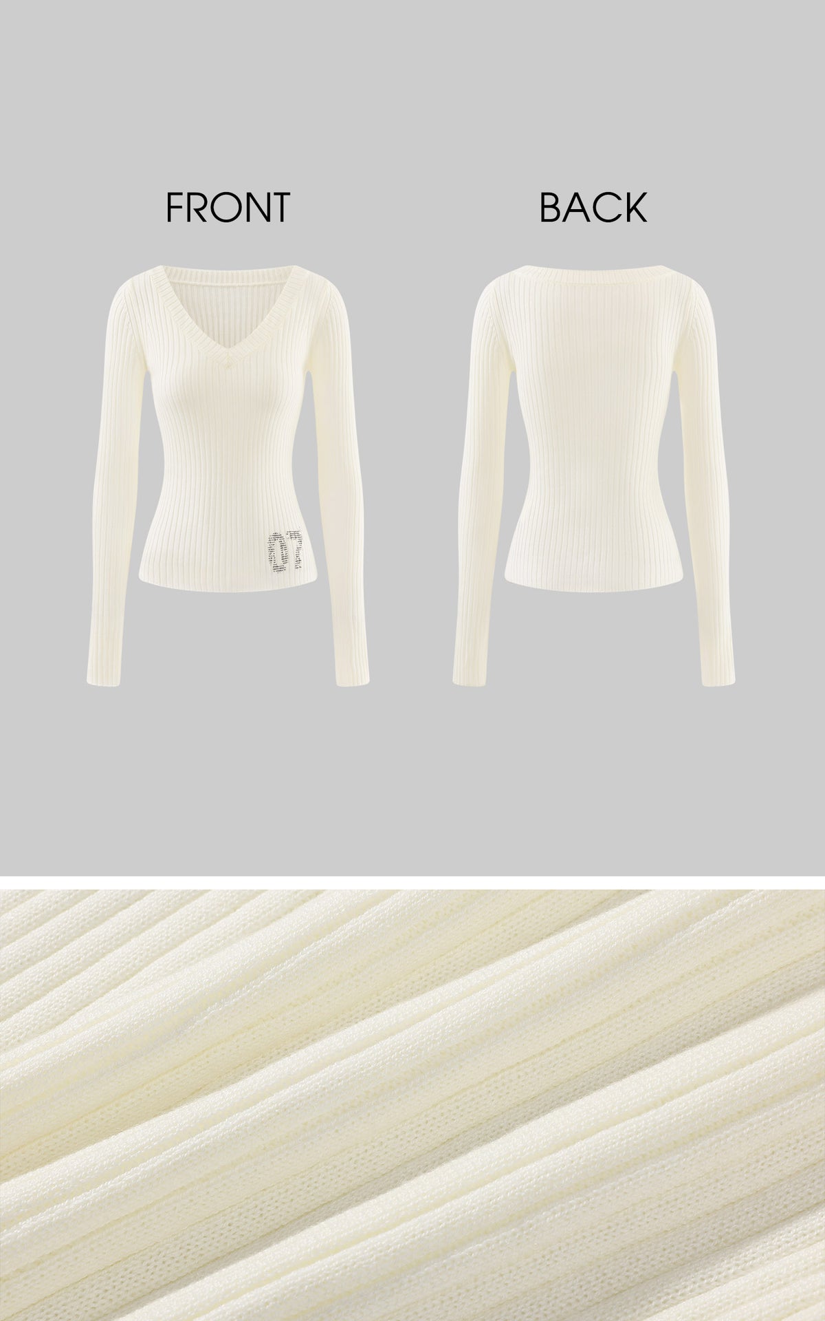 Rase le sol Ribbed V-Neck Graphic Knit Top