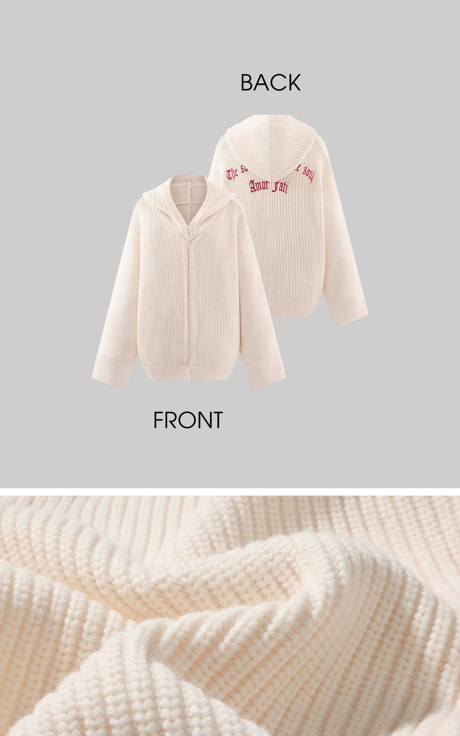 Rase le sol Loose Silhouette Knit Hoodie Cardigan With Lettered Back Detail
